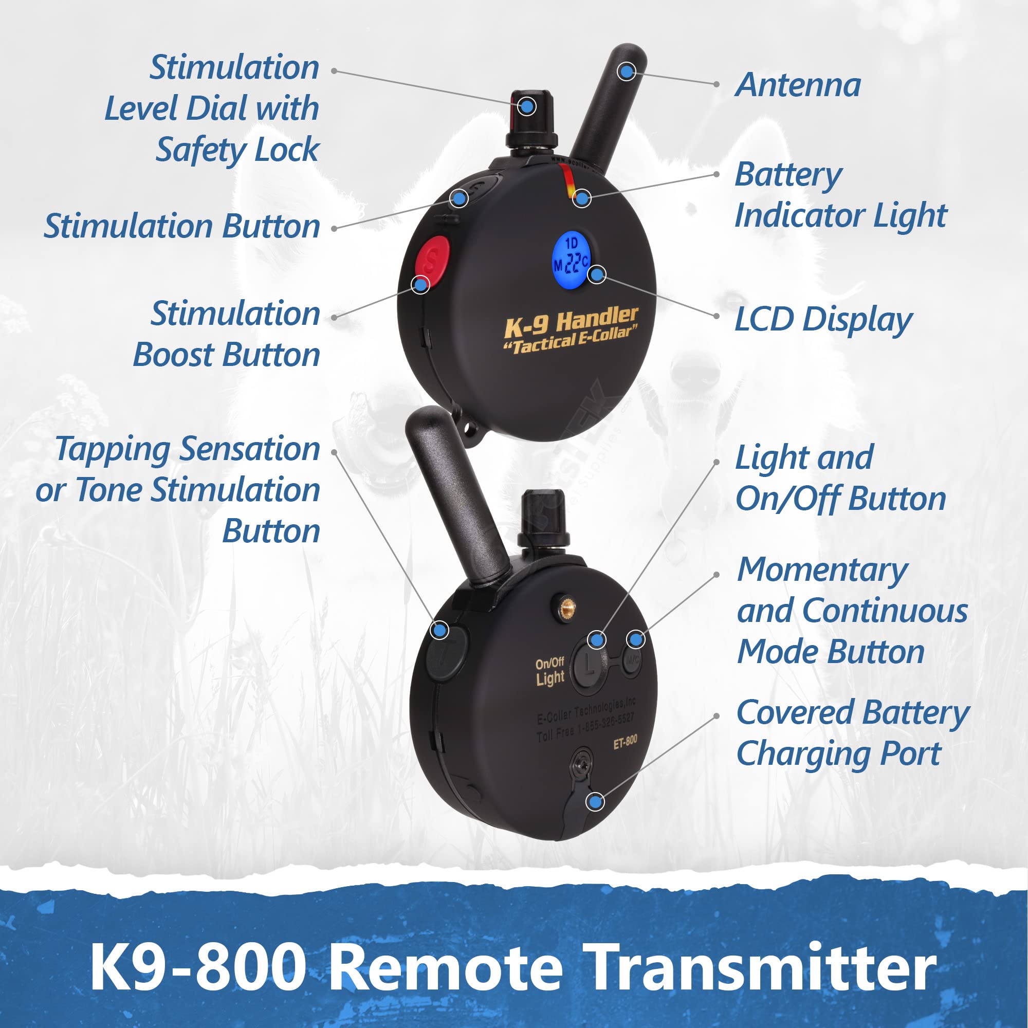 Educator K9-800 K9 Handler Professional E-Collar Dog Training Collar With Remote - Up To 1 Mile Range, Waterproof, Rechargeable,