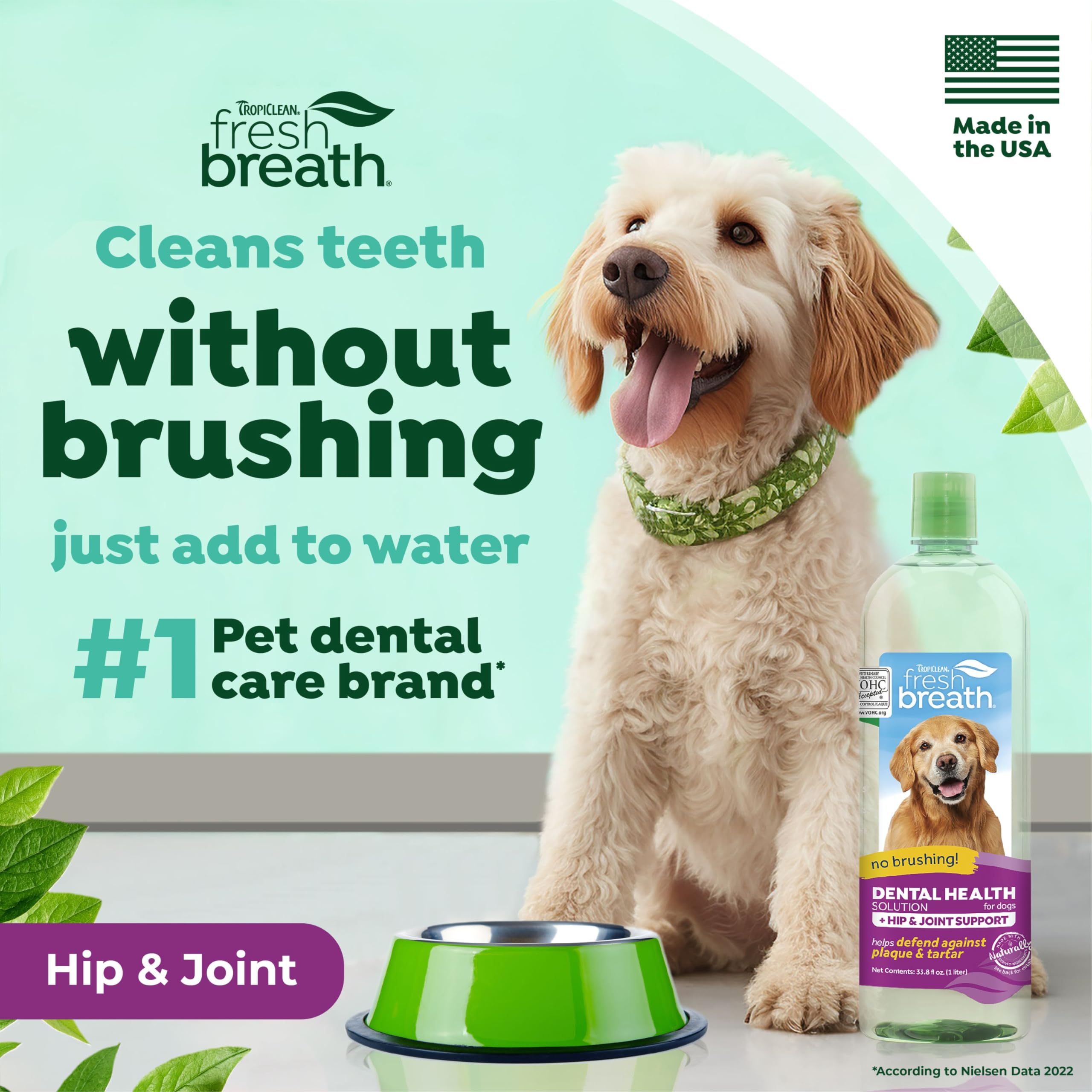 TropiClean Fresh Breath Plus Glucosamine for Hip & Joint Water Additive for Dogs| Breath Freshener and Teeth Cleaning Solution |