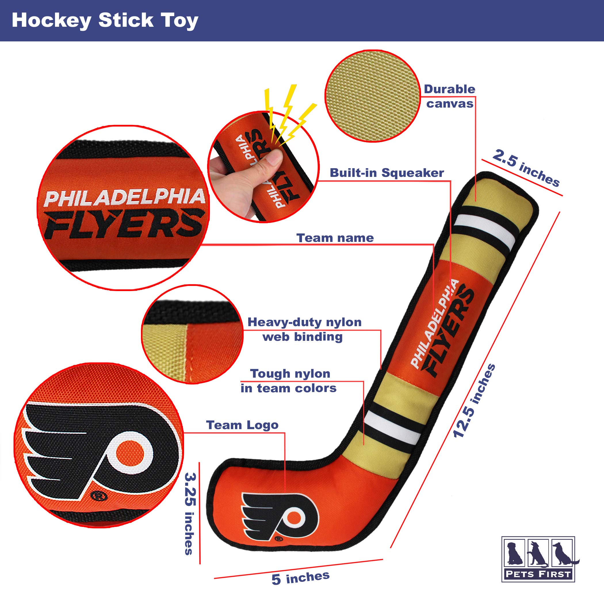 Pets First Nhl Philadelphia Flyers Stick Toy For Dogs & Cats. Play Hockey With Your Pet With This Licensed Dog Tough Toy Reward!