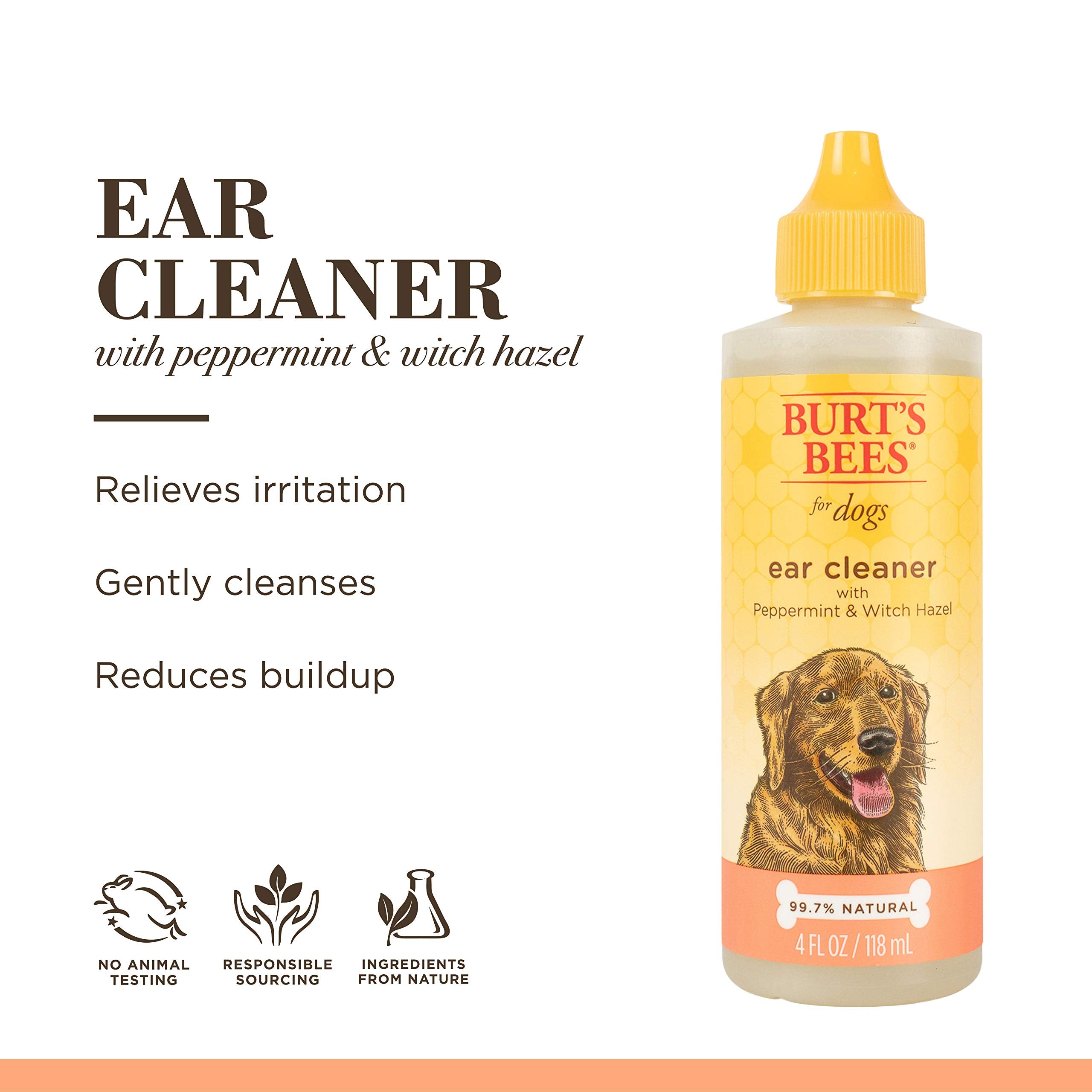 Burt'S Bees For Pets Ear Cleaner For Dogs With Pepeprmint And Witch Hazel, 99.7% Natural Origin Formulas, Dog Ear Cleaner, Ear Cleaning Solution For Dogs, 4 Oz