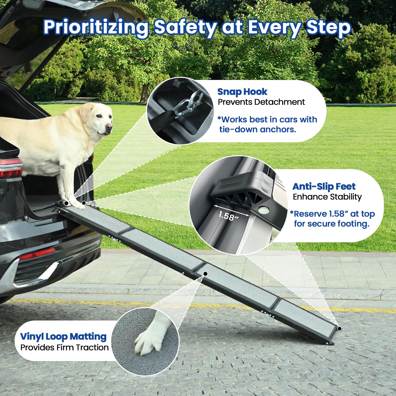 Dog Ramp For Car, Pawlify 71'' X 17.3'' Dog Ramps For Large Dogs With Anti-Pinch Handle And Anti-Slip Rug Surface, Folding Dog R