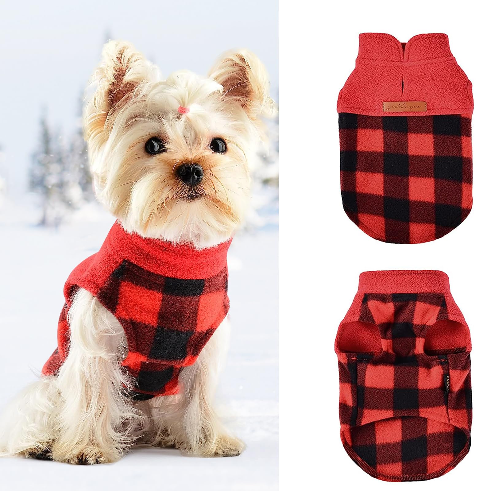Red Plaid Print Fleece Vest Dog Sweater Winter Pet Clothes for Small Dogs Boy Girl Warm Pullover Puppy Sweater Soft Stretchy Pet