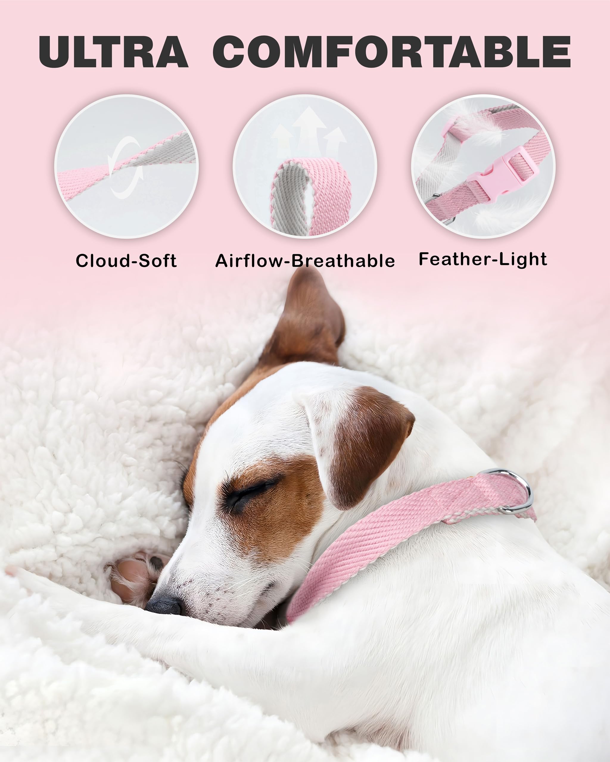 Dynmeow Soft And Breathable Cotton Dog Collar, Durable Adjustable Heavy-Duty Female Girl Pet Collar With Quick-Release Buckle, L