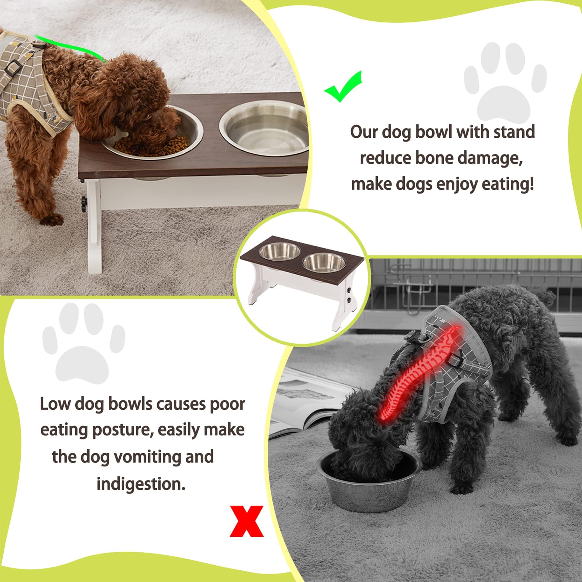 Piskyet Elevated Dog Bowls,Farmhouse Dog Bowls Stand, Raised Dog Bowl with 2 Stainless Steel Wooden Dog Bowls 9 Cups 13.8''H_80