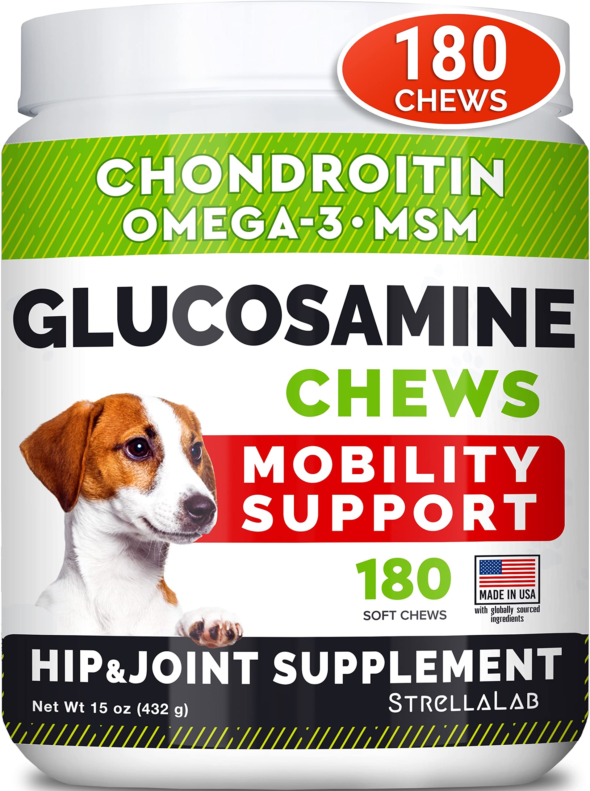 Glucosamine Treats for Dogs - Joint Supplement w/ Omega-3 Fish Oil - Chondroitin, MSM - Advanced Mobility Chews - Joint Pain Rel