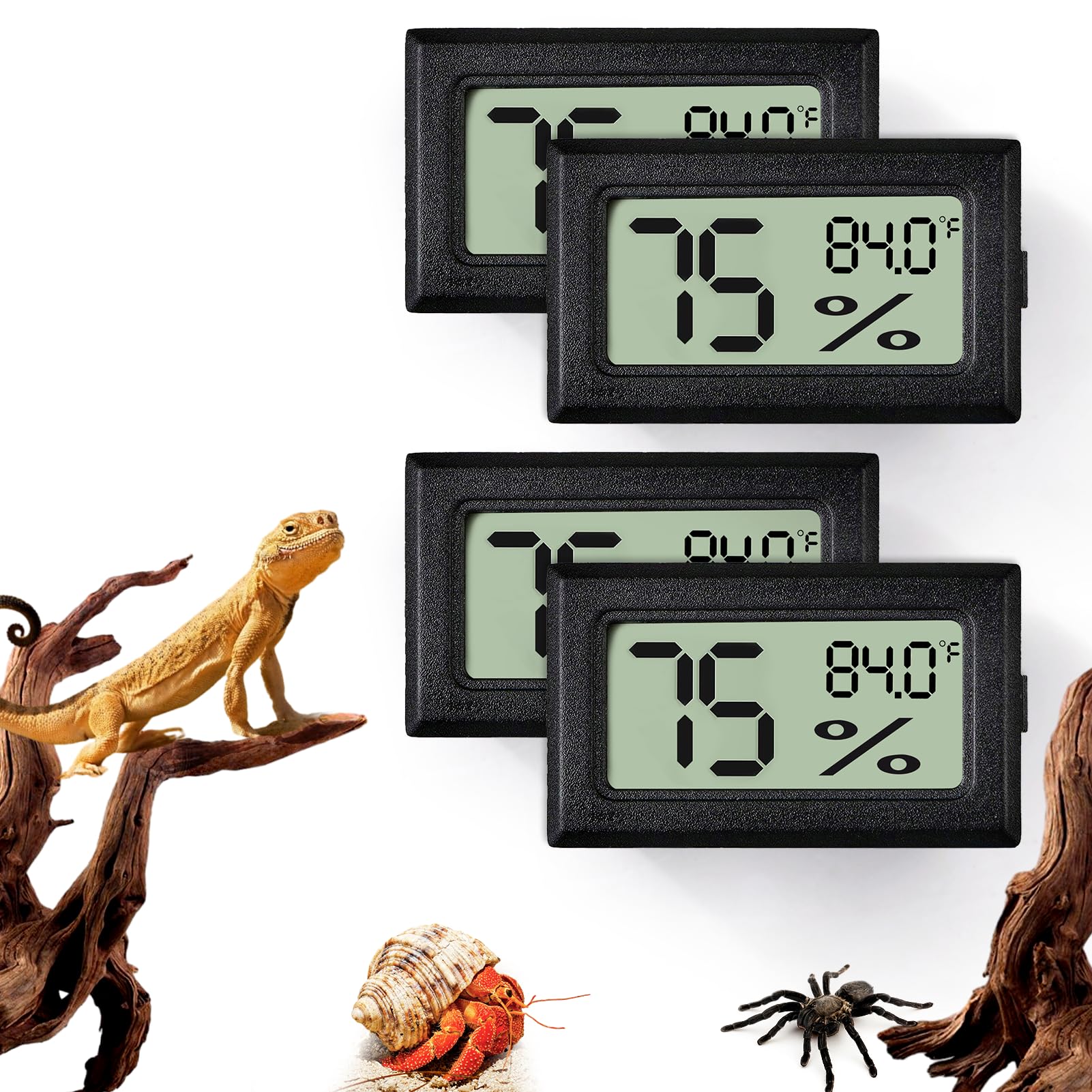 4 Pcs Rectangle Reptile Thermometer And Humidity Gauge For Bearded Dragon Accessories, Reptile Tank Accessories For Jumping Spid