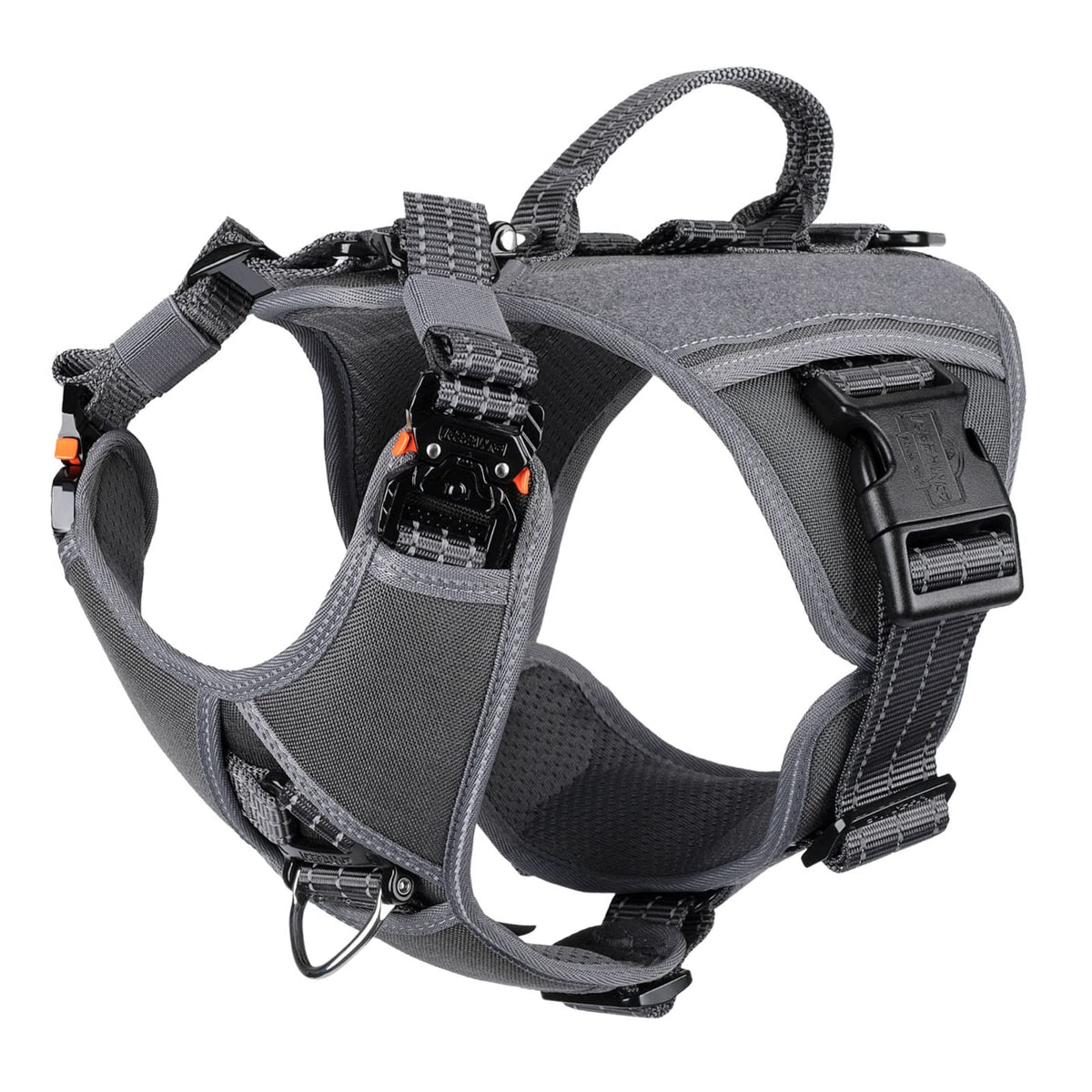 Icefang Gn8 Quick-Moving Tactical Dog Harness With Handle,Reflective In Training Walking K9 Vest,No-Pull Front Lead,5-Points Adjustable,Hook And Loop Panels (Grey, X-Large (Pack Of 1))