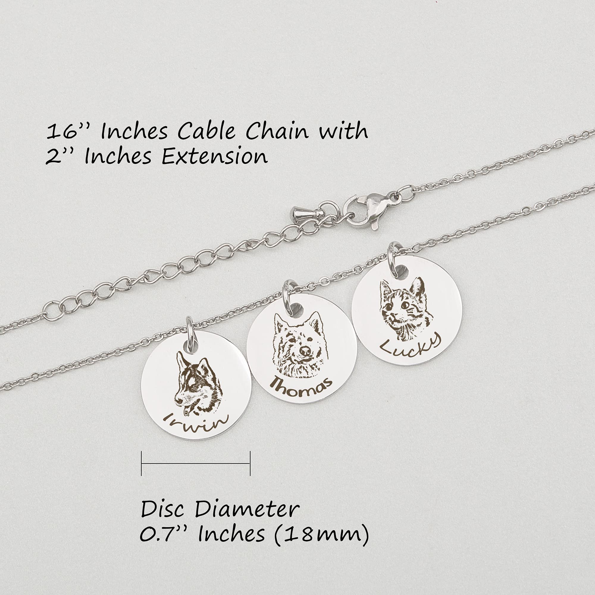 Anavia Personalized Pet Portrait Necklace, Handmade Pet Dog Cat Memorial Jewelry Gift, Customized Round Disc Photo Engraved Neck