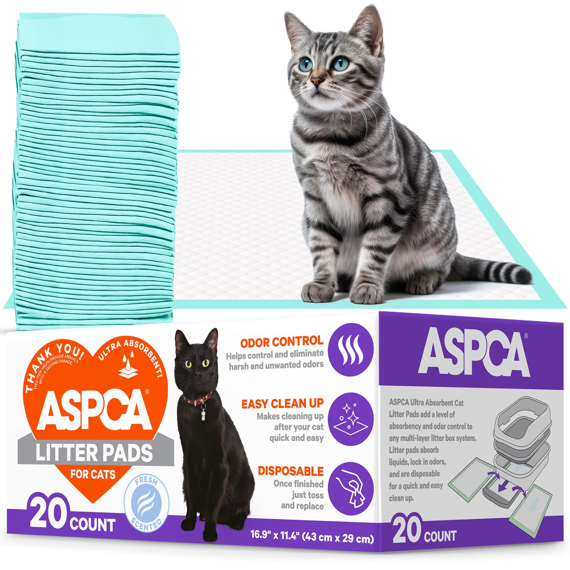 Aspca Fresh Scented Cat Pad Refills For Litter Box System Size 16.9 X 11.4 Inch - Pack Of 20