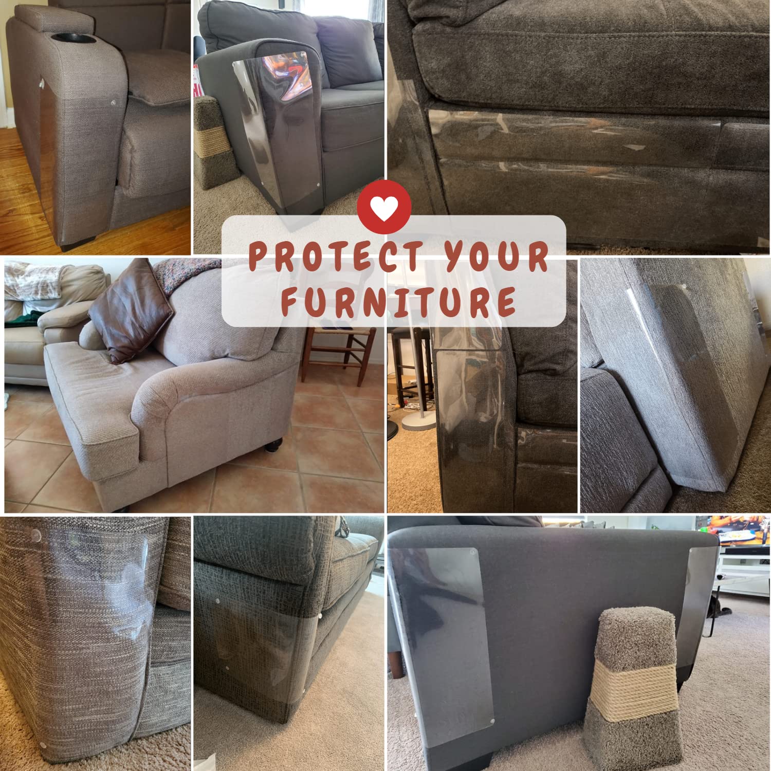 FixZilla Anti Cat Scratch Furniture Protector - 6-Pack Couch Shield, Beige, Heavy-Duty with 52 Twist Pins, Model FXMN1411