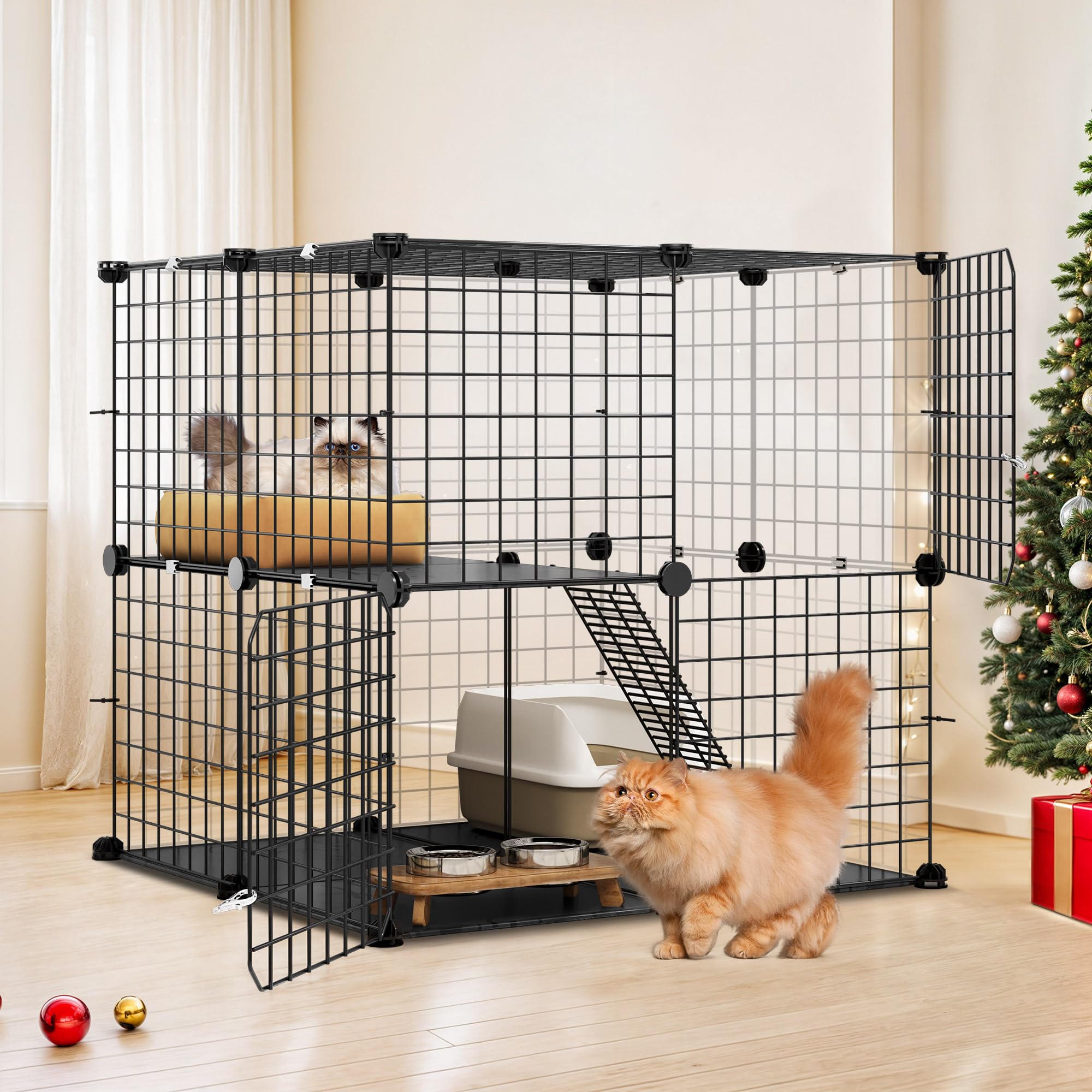 Yitahome 2-Tier Cat Cage Indoor Outdoor: 28'' L X 28'' W X 28'' H Diy Cat Enclosures Kitten Cage Pet Playpen Metal Kennel For 1-