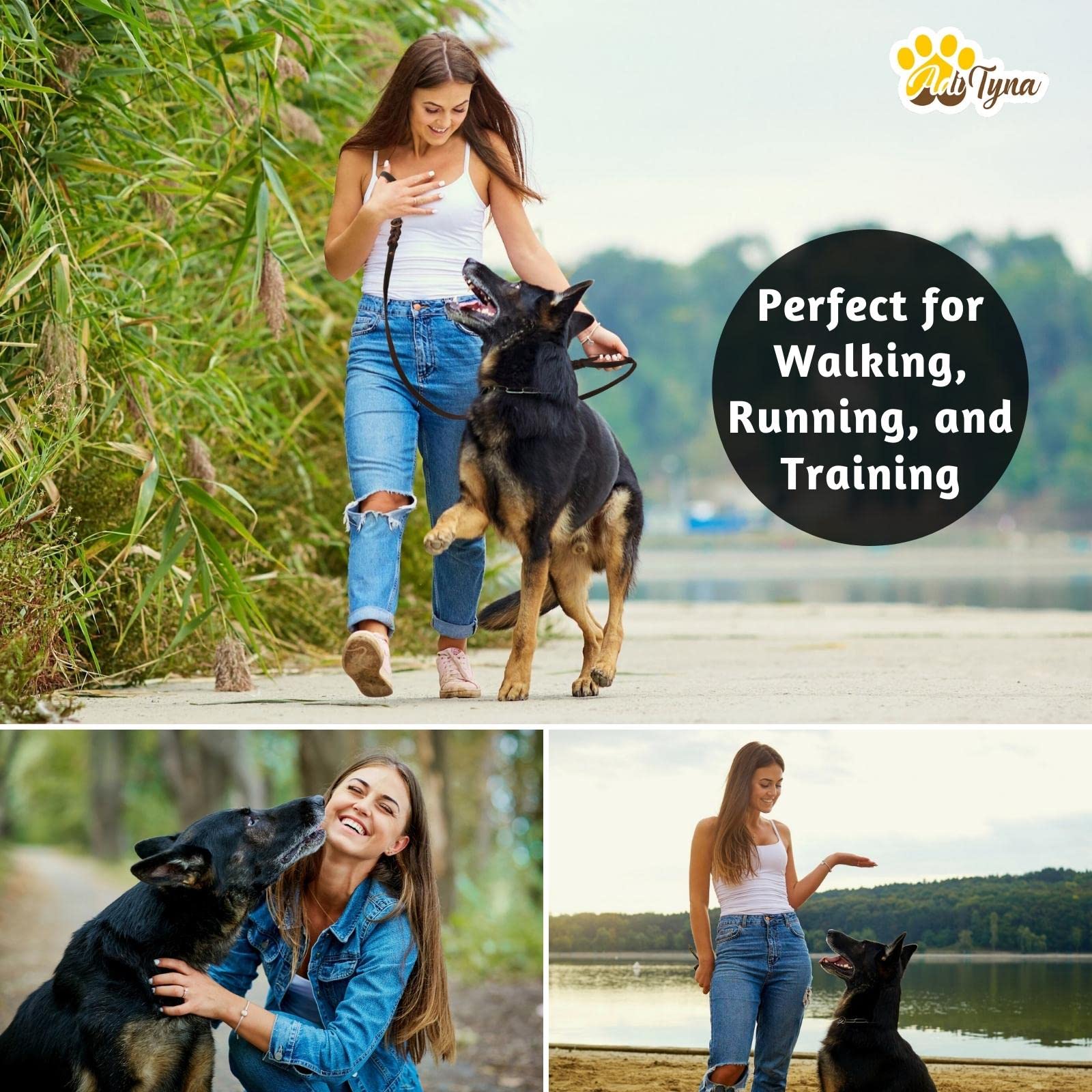 Adityna Double Handle Leather Dog Leash 6Ft X 3/4' - Heavy Duty Braided Dog Leash With Traffic Handle - Dog Lead For Training And Walking Large And Medium Dog Breeds (Brown, Two Handles 6 Foot X 3/4')