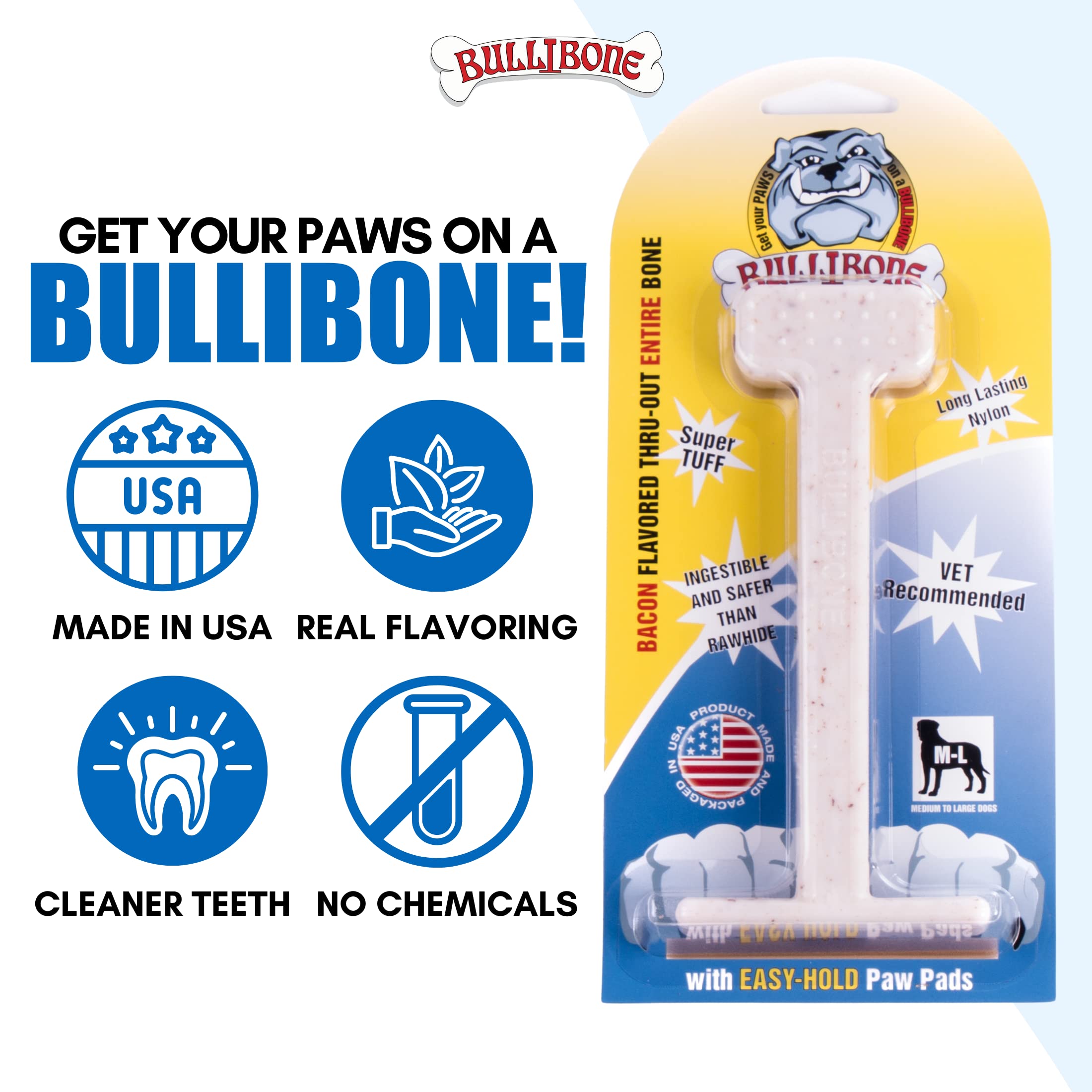 Bullibone Nylon Dog Chew Toy Nylon Bone - Improves Dental Hygiene, Easy To Grip Bottom, And Permeated With Flavor (Bacon, Small