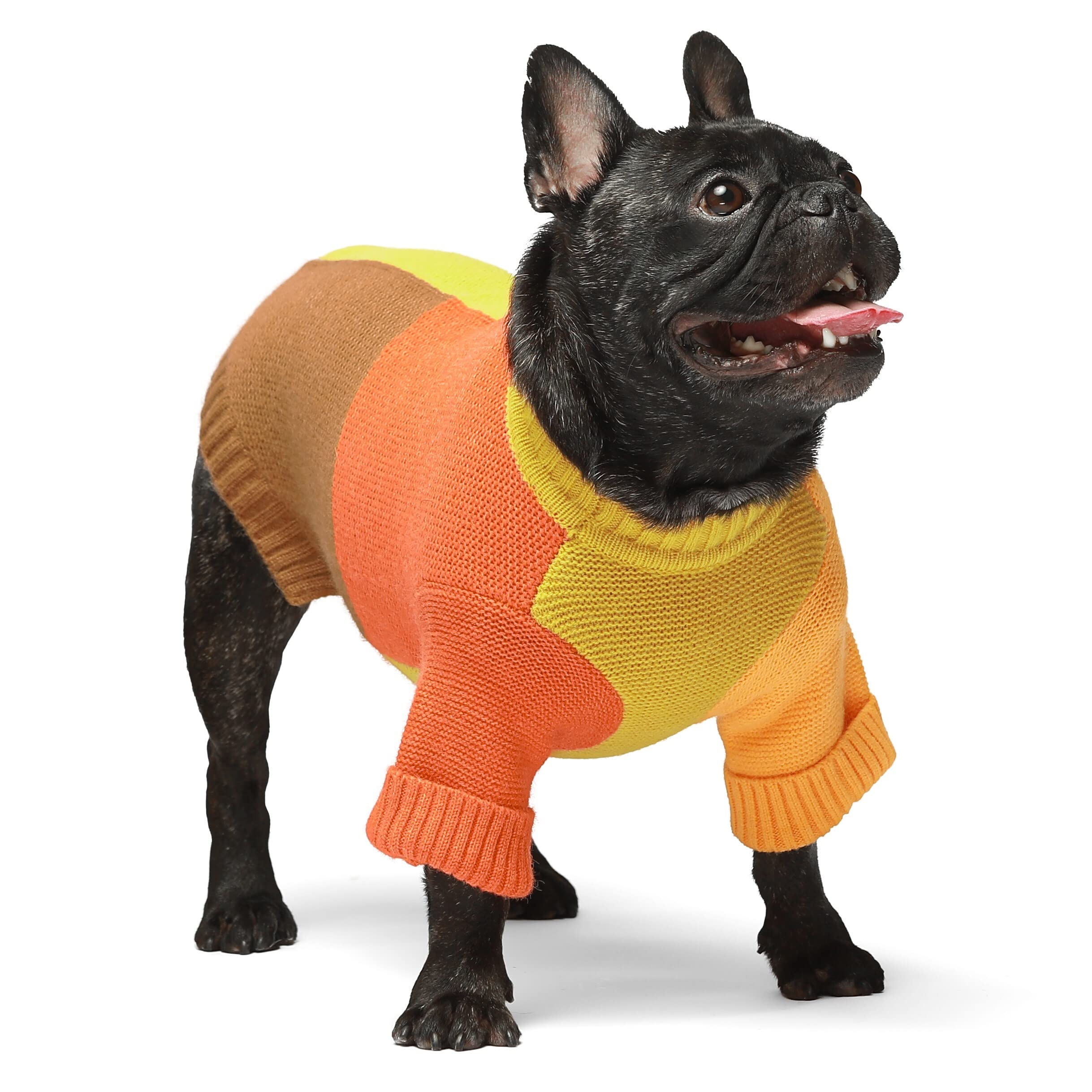 Fitwarm Color Block Dog Sweater, Knitted Pet Coat, Dog Winter Clothes For Small Dogs Boy Girl, Cat Apparel, Orange, Yellow, Coff