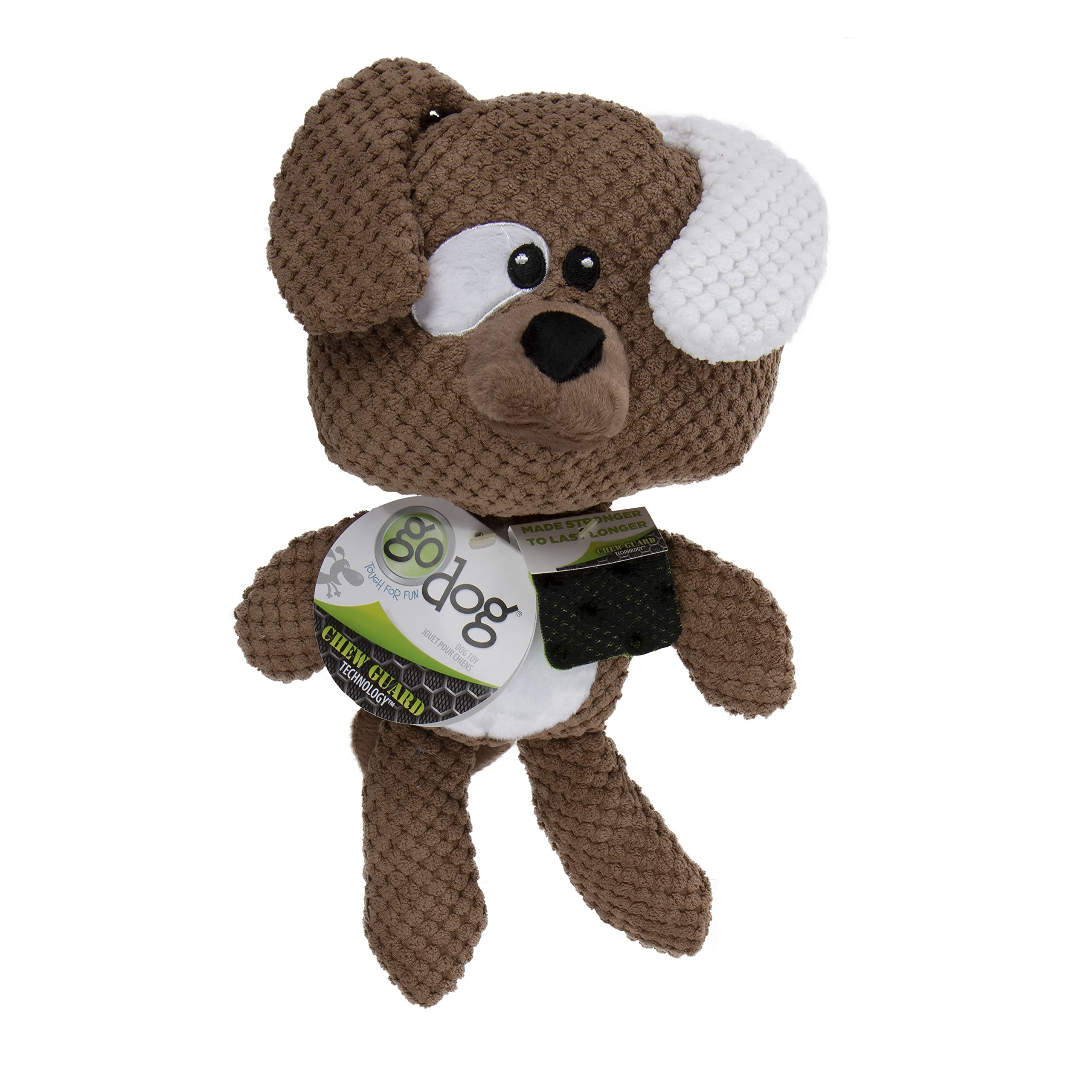 Godog Checkers Dog Squeaky Plush Dog Toy, Chew Guard Technology - Brown, Large
