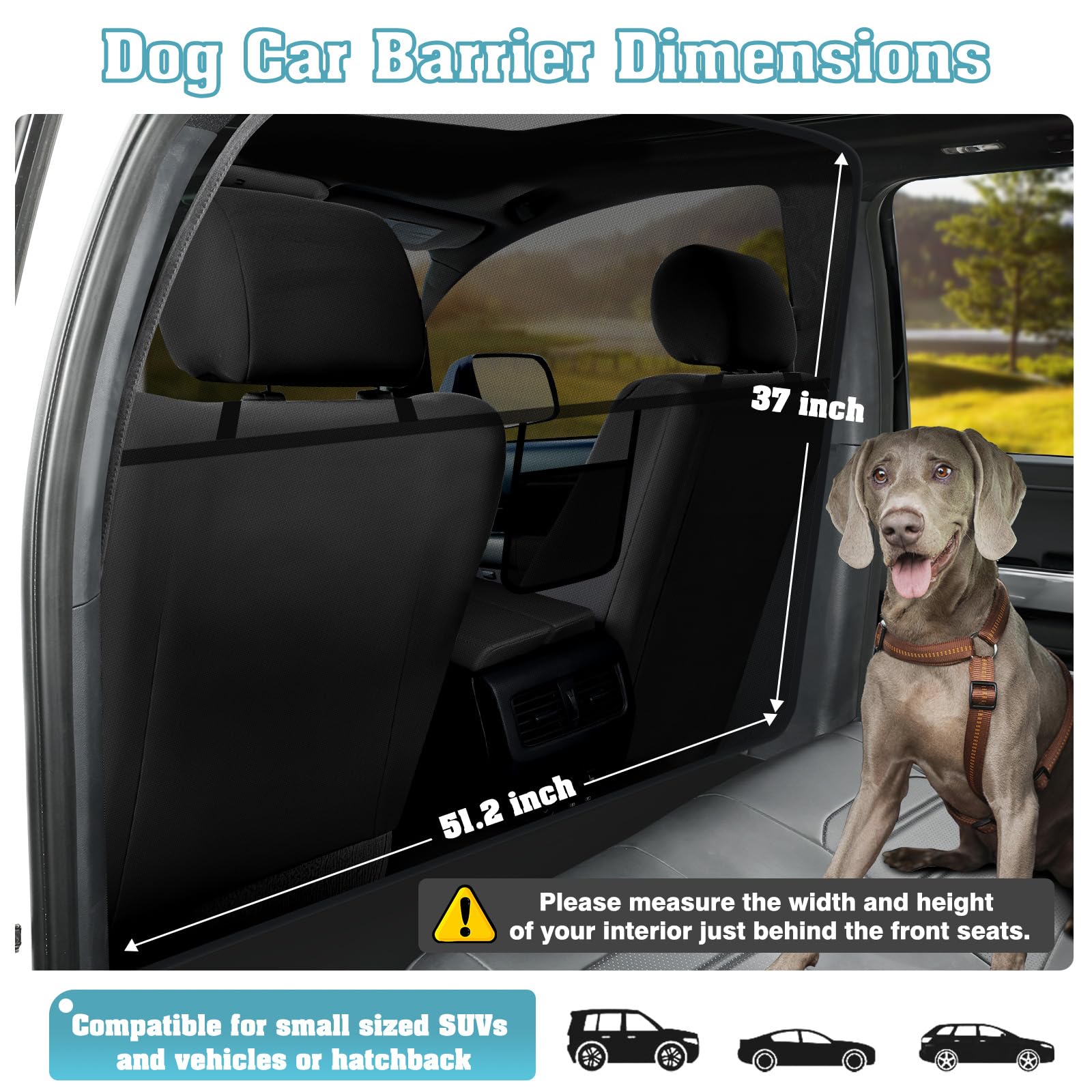 Mixsuper Dog Car Barrier, 51.2'' Wide, Compact Crossover And Sedan, One-Piece Escape-Proof Back Seat Mesh Dog Car Net Barrier Bl
