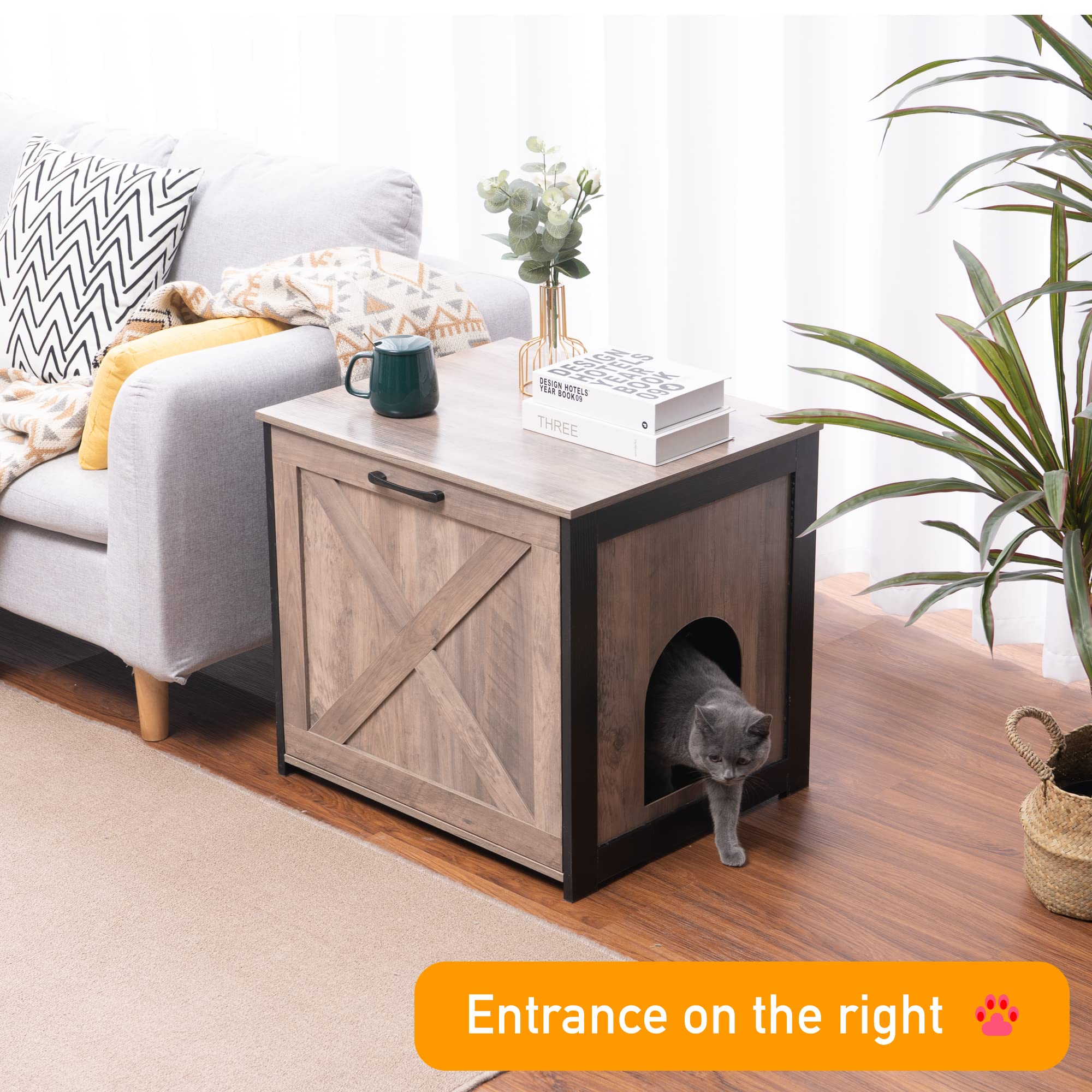 Dwanton Cat Litter Box Furniture Hidden, Cat Litter Box Enclosure, Reversible Entrance Can Be On Left Or Right Side, Indoor Cat