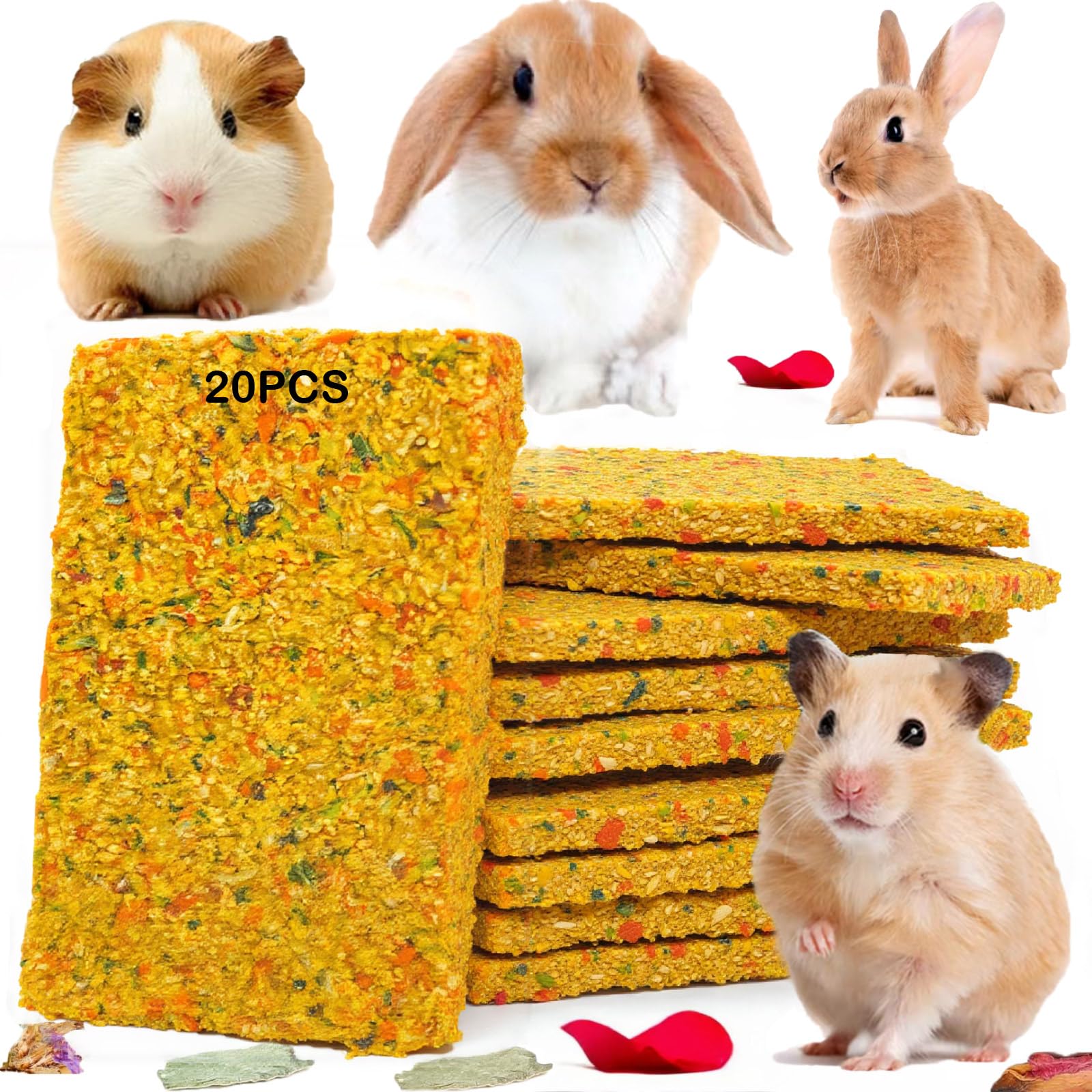 GREMBEB Rabbit Toys 20pcs Crispy Bunny Chew Treat Guinea Pig Timothy Hay Chips Compressed Hamster Molar Snack for Grinding Teeth