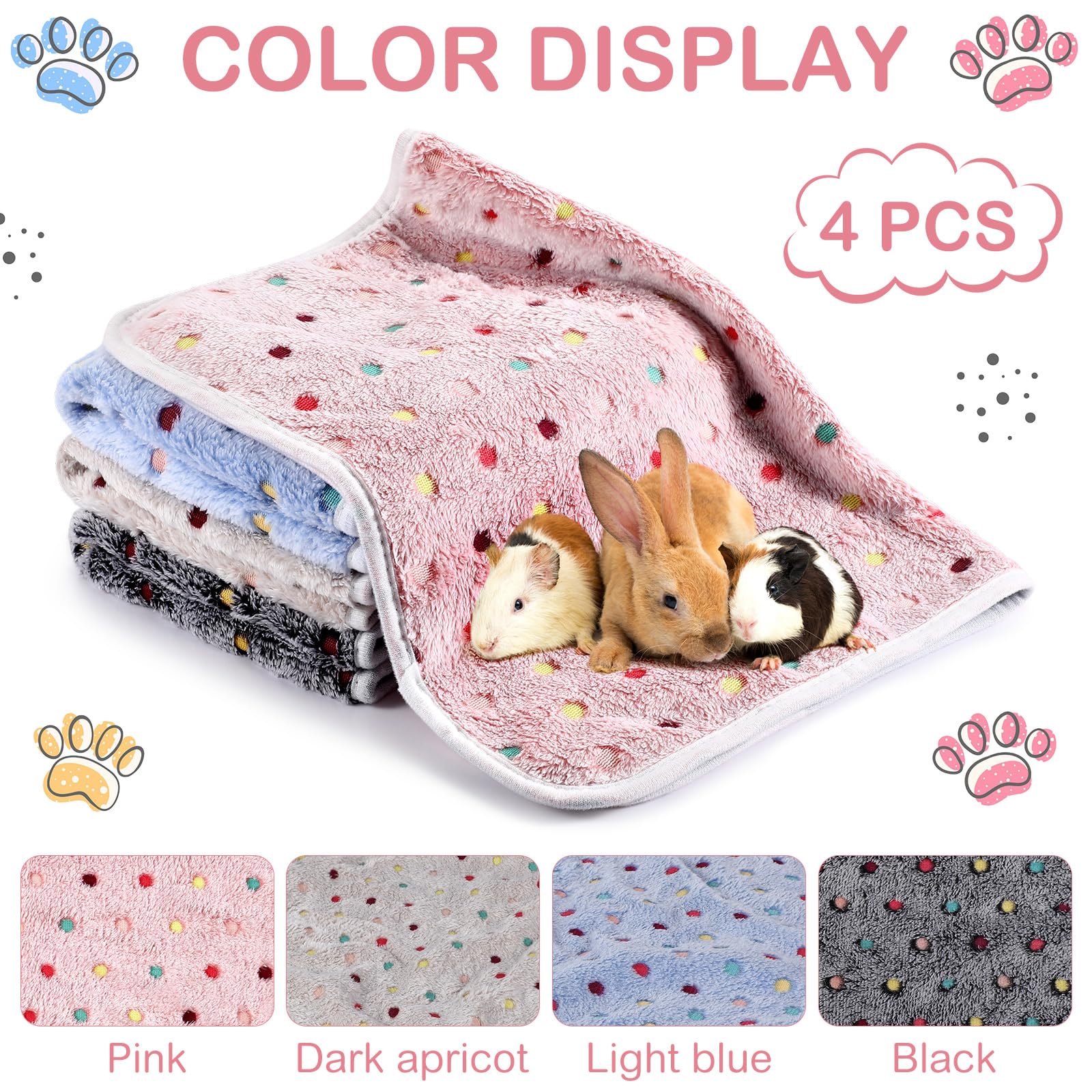 4 Pcs Waterproof Guinea Pig Blankets Washable Small Animal Fleece Bedding Absorbent Guinea Pig Cage Liners Reusable Pet Pee Pad Sleep Mat Pad Cover For Hamster Ferret (Colorful Dot,35 X 24 Inch)