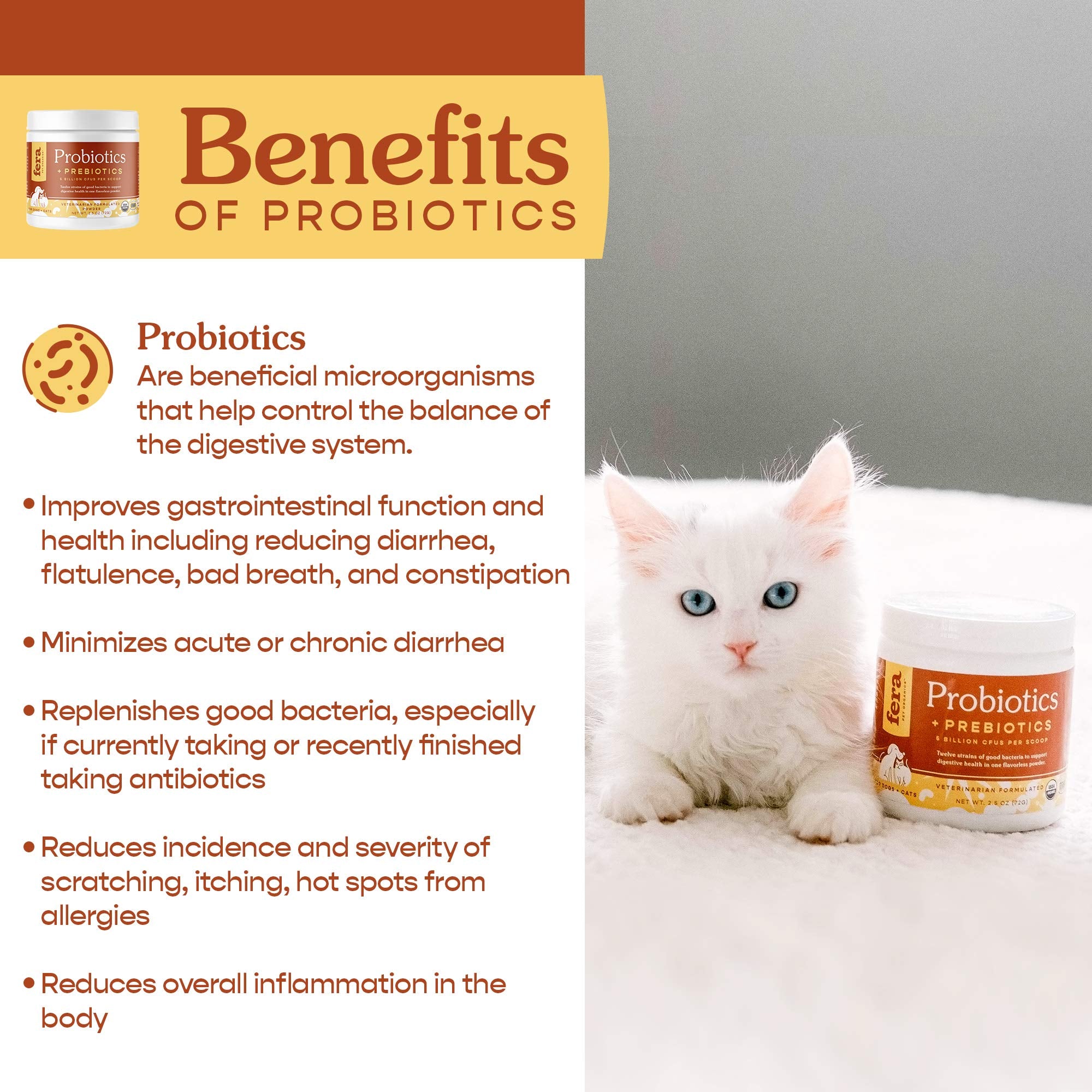 Fera Pet Organics -Probiotics for Dogs and Cats - USDA Organic Certified - Advanced Max-Strength Vet Formulated - All Natural Pr