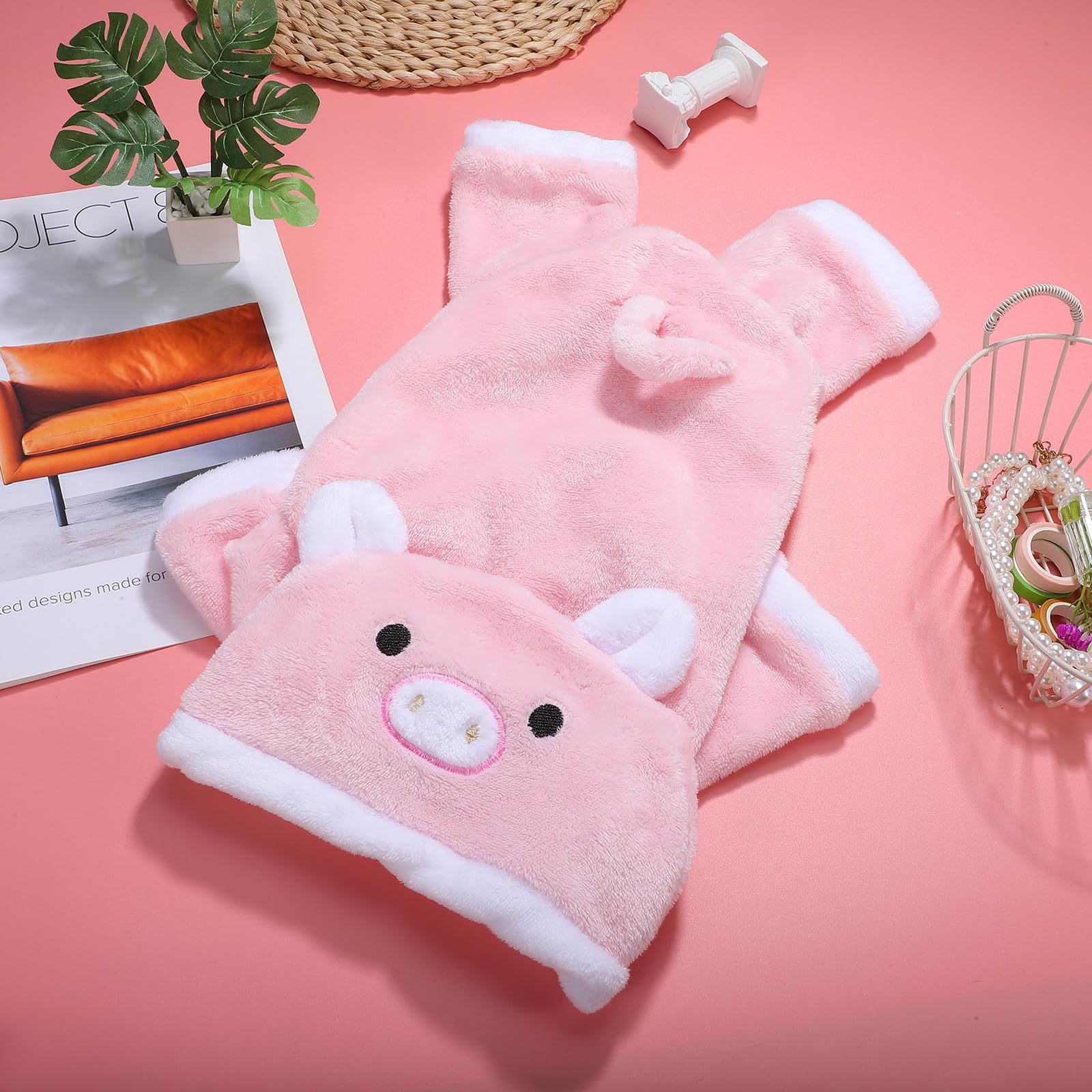 POPETPOP Small Dog Hoodies Jumpsuit: Cute Pink Pig Design Pet Warm Hoodies Dog Pajamas Puppy Party Birthday Outfit, Halloween Ch