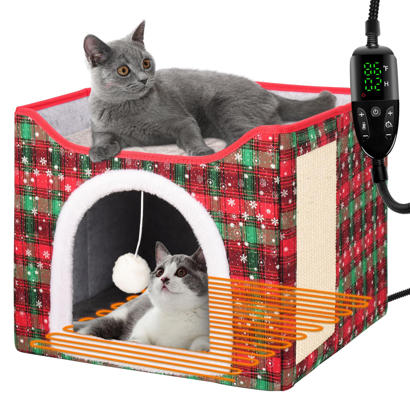 Heated Cat Bed For Indoor Cats, Foldable Cat House With Removable Heating Pad For Cats Small Dog Covered Cat Bed Cave Kitty Hide