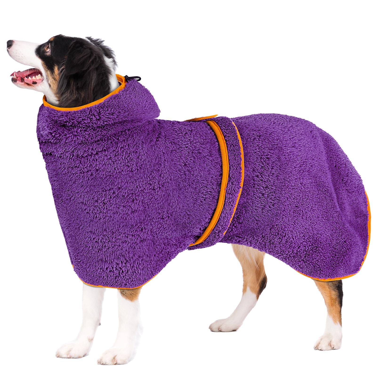 Bienbee Soft Dog Bathrobe,Super Absorbent & Quick-Drying Dog Robe With Hood, Cozy Drying Coat For After Bath, Purple Xxl
