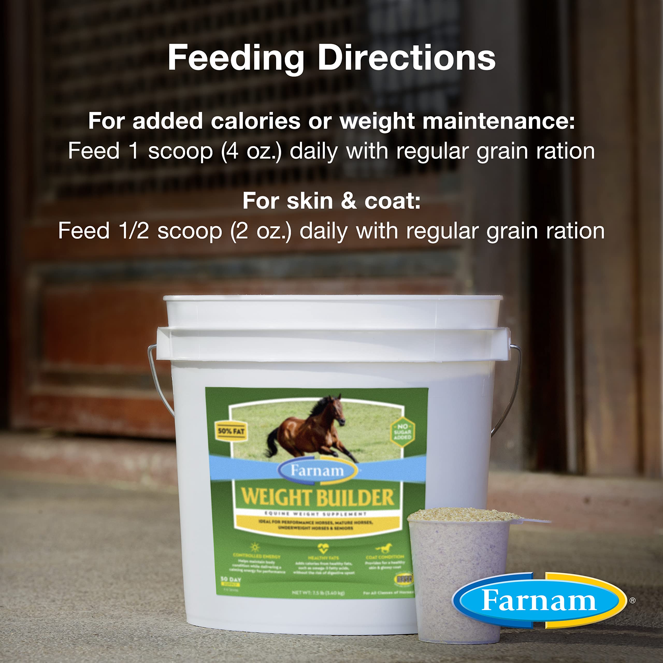 Farnam Weight Builder Horse Weight Supplement, Helps Maintain Optimal Body Condition with No Sugar Added, 7.5 Pounds, 30 Day Sup