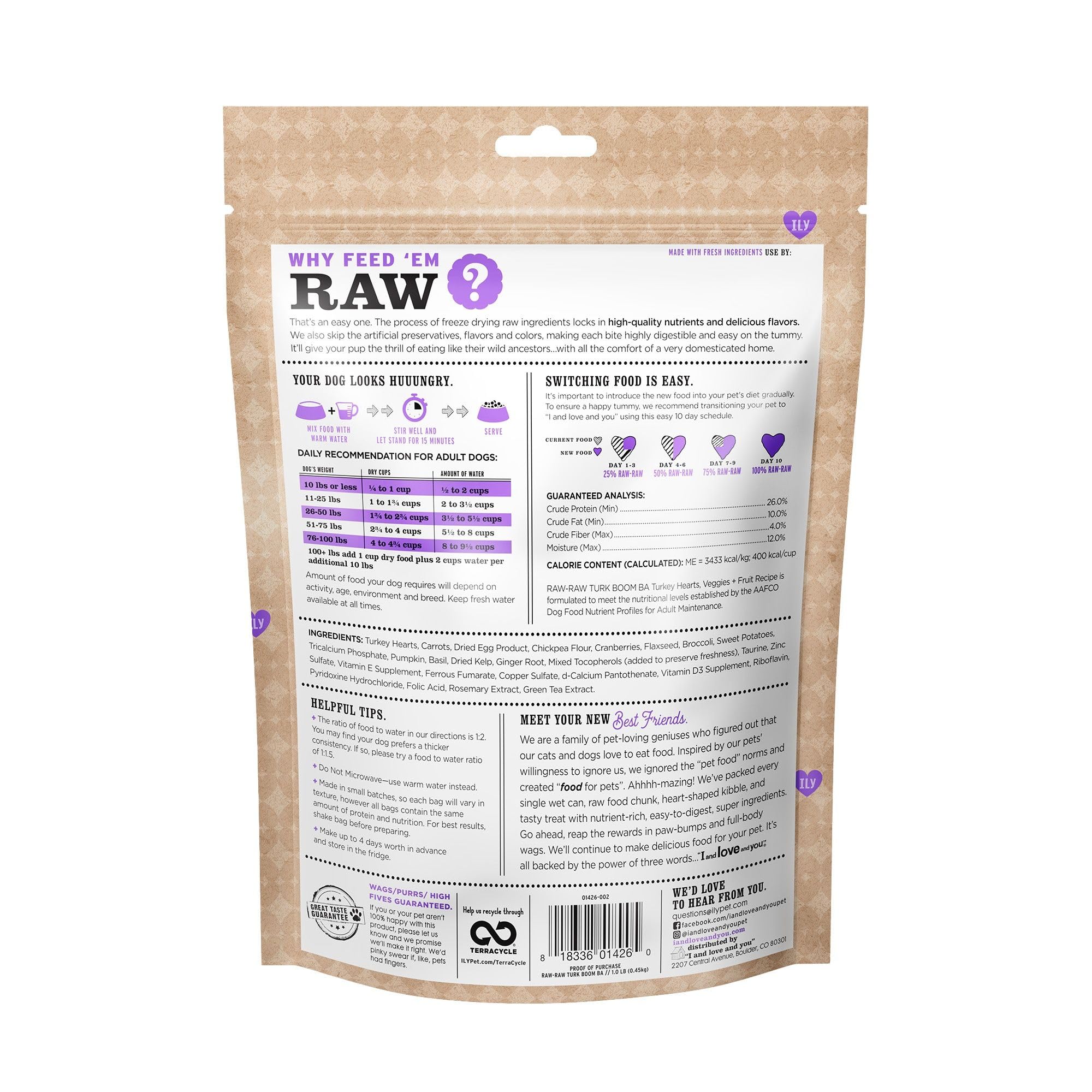 I and Love and You Stir and Boom Dehydrated Freeze Dried Raw Dog Food - Turkey - Grain Free, Real Meat, No Fillers, 1lb Bag