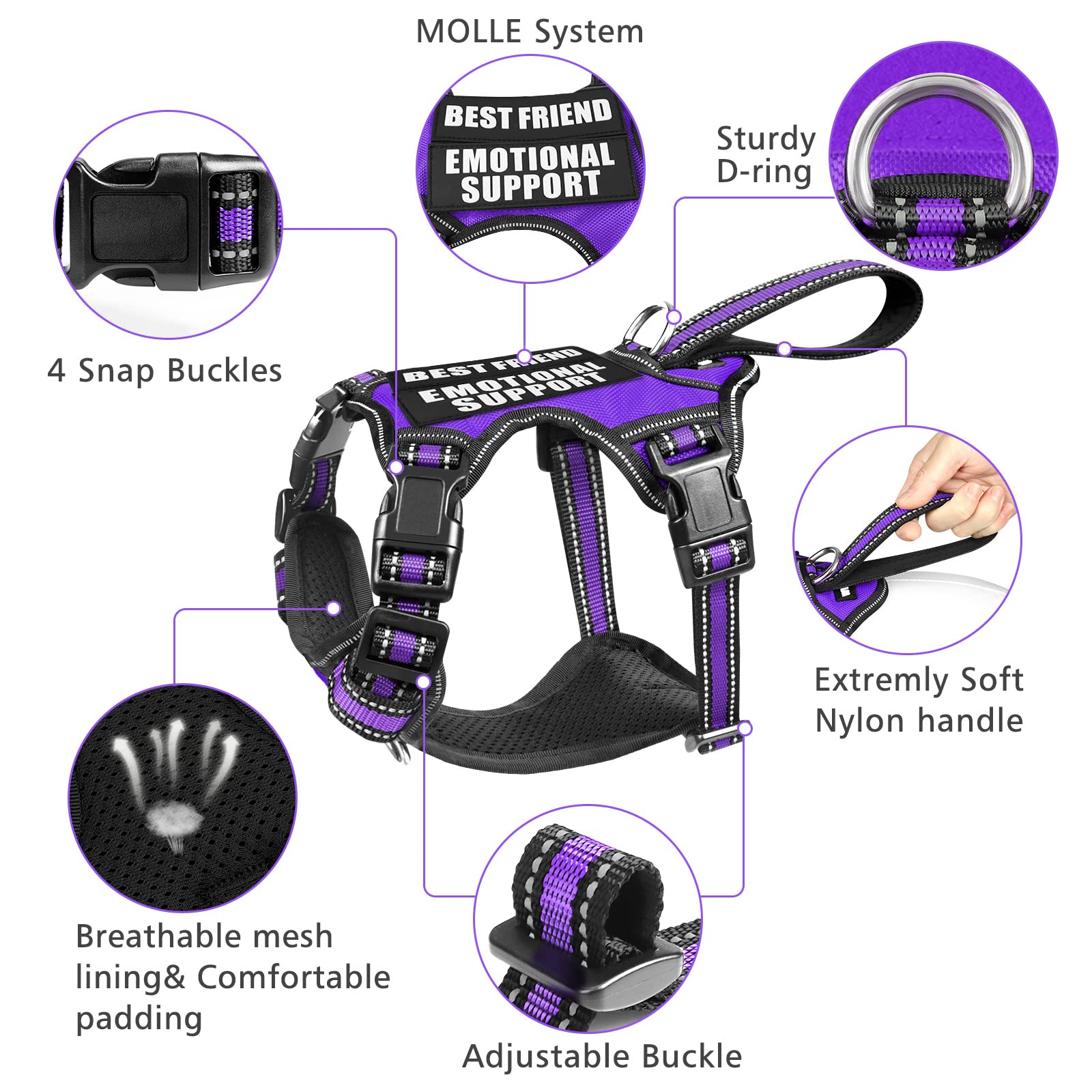 Winsee Service Dog Vest No Pull Dog Harness With 7 Dog Patches, Reflective Pet Harness With Durable Soft Padded Handle For Puppi