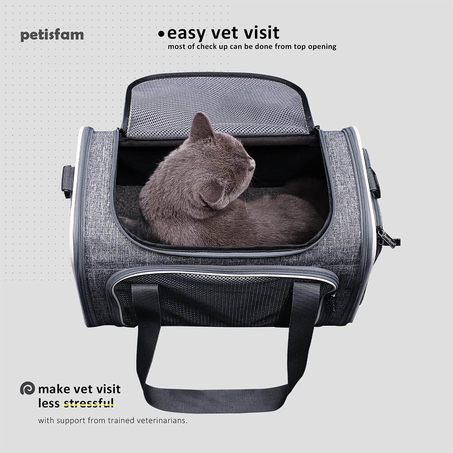 Petisfam Top Load Cat Carrier Bag For Medium Cats And Small Dogs. Airline Approved, Collapsible, Escape Proof And Auto-Safe. Eas