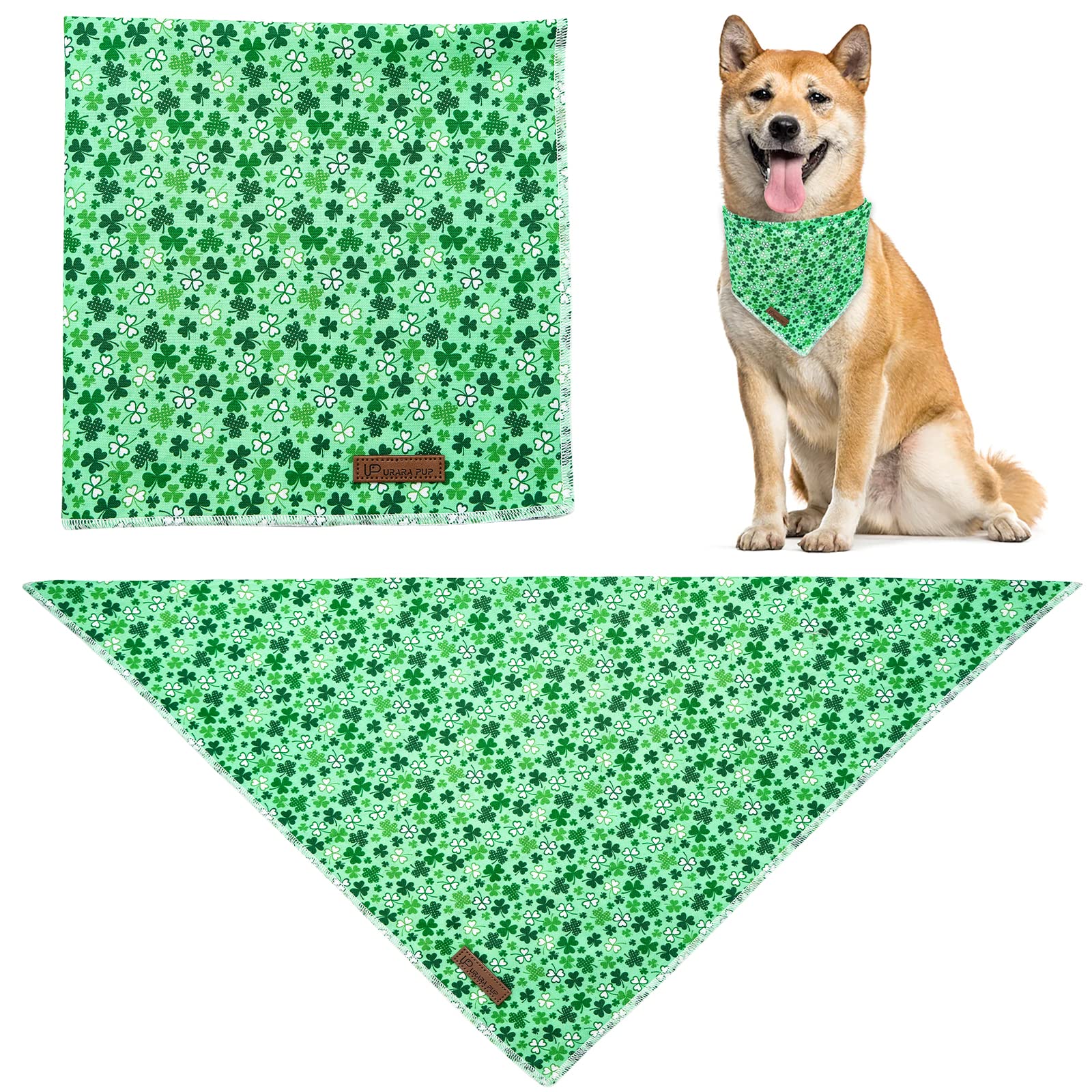 Up Urara Pup St. Patrick'S Day Dog Bandana, Shamrock Triangle Bid Scarf For Small Medium Dog, Cotton Pet Kerchief For Girl Boy Dogs Or Cats, Cute Spring Dog Bandana, Puppy Green Dog Bandana