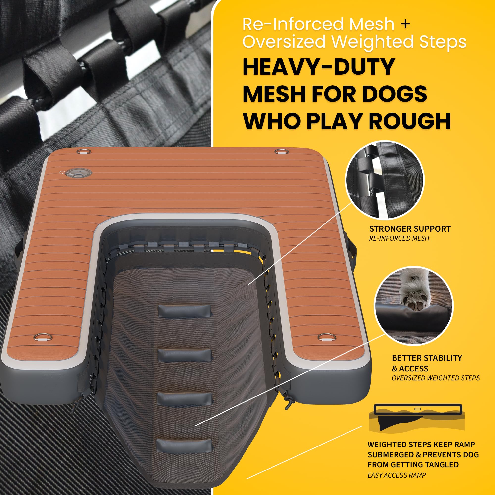 Dok Dog-Dok Inflatable Dock Platform: Safe & Easy Water Access For Dogs Up To 230 Lbs; Floating Non-Slip Eva Foam With Dog Boat