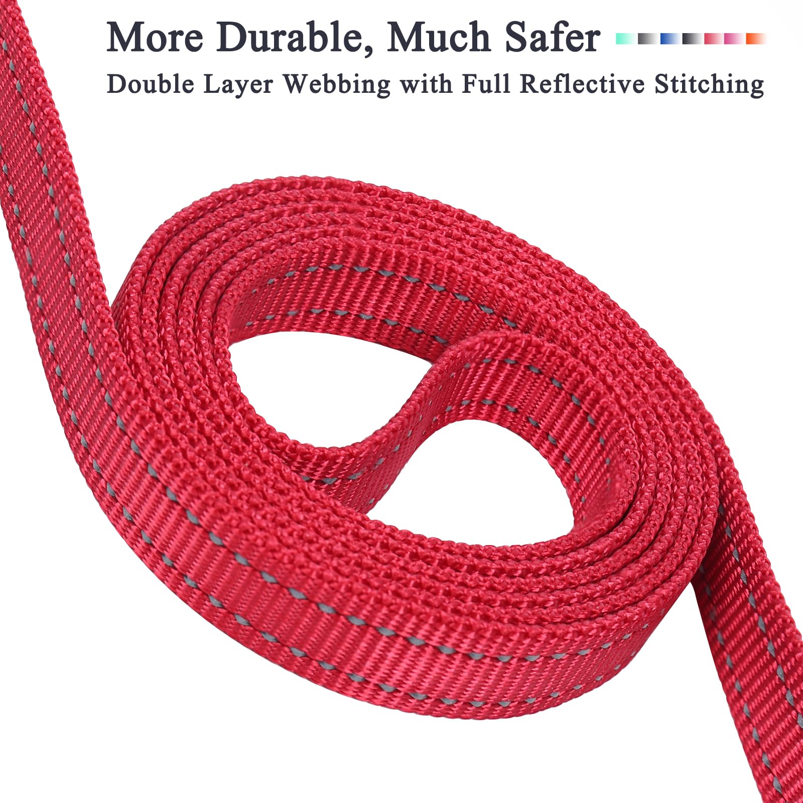 Vivaglory Traffic Handle Dog Leash, Two Padded Soft Handles Dog Leash, Strong Reflective & Metal Hook Training Dog Lead, Red