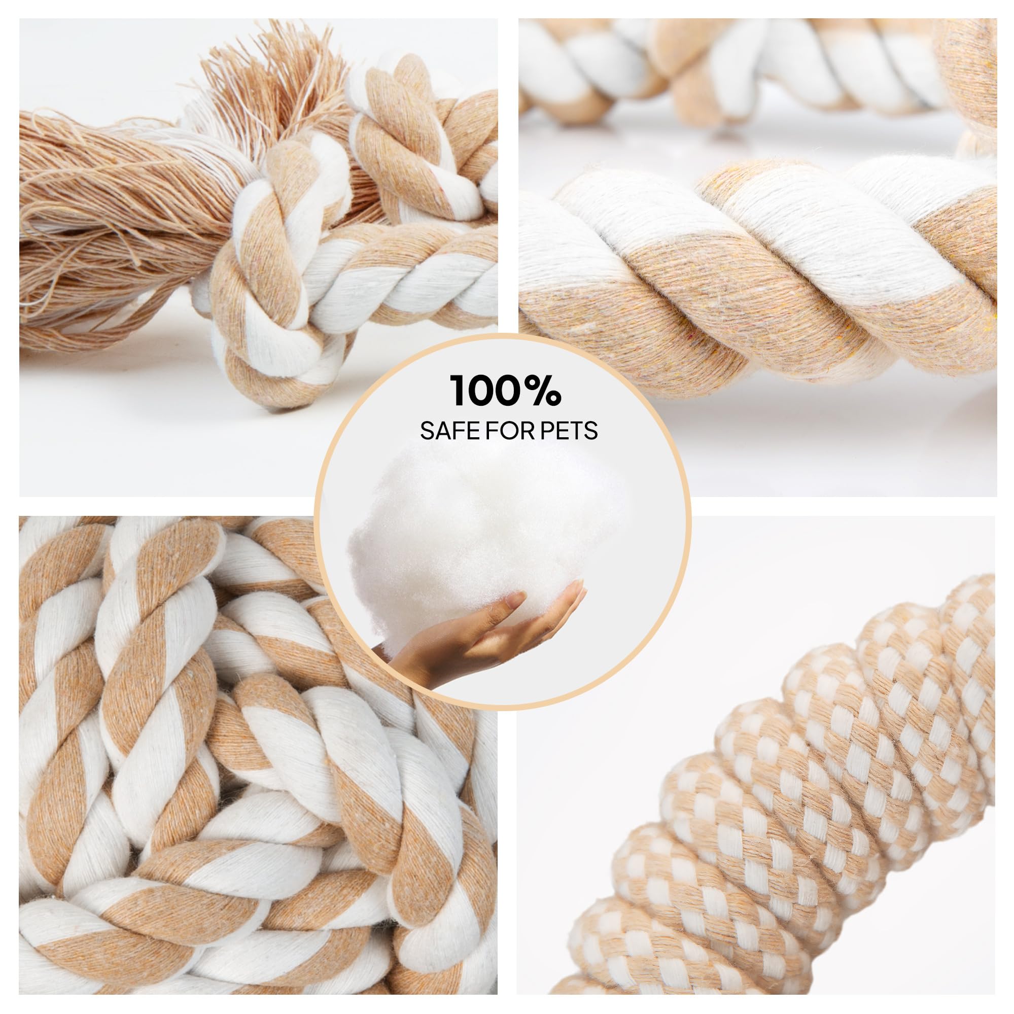 Petifine Dog Rope Toys For Large Medium Dogs, 4 Pack Tough Chew Toys For Aggressive Chewers, Interactive Rope Ball Natural Cotto