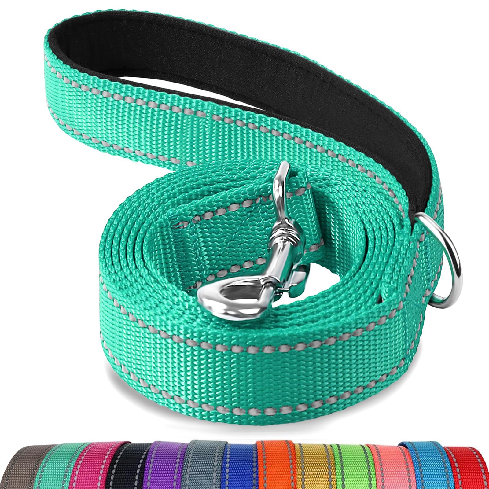 Joytale Double-Sided Reflective Dog Leash, 6 Ft/5 Ft/4 Ft, Padded Handle Nylon Dogs Leashes For Small & Medium Dogs Walking, Teal, 5Ft