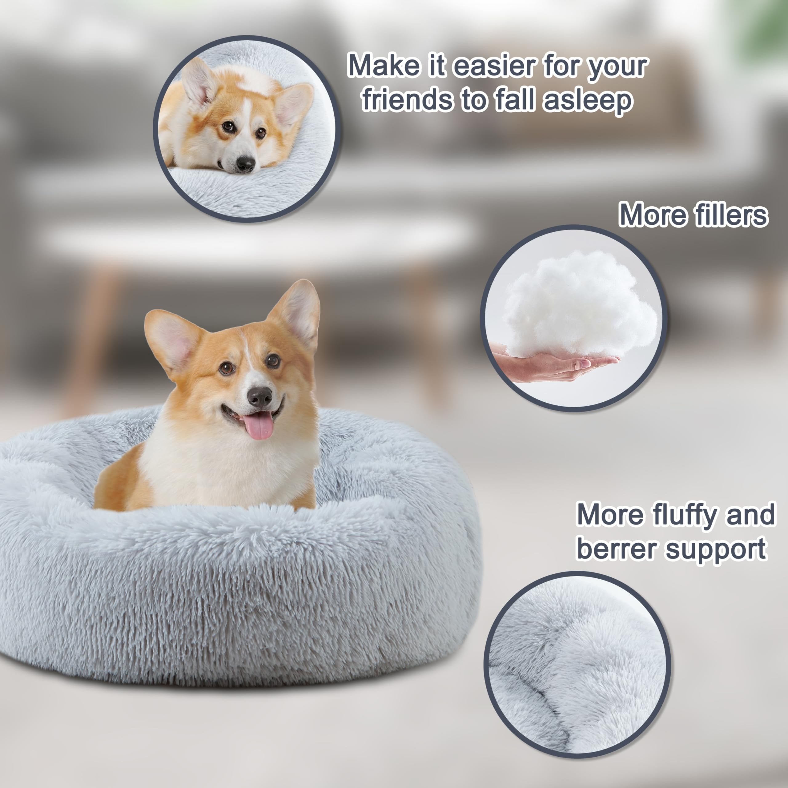 ELSKER&HOME Calming Dog Bed,Donut Washable Warming Soft Round 30 inches Dog Beds for Medium Dogs,Anti-Anxiety Fluffy Plush Cushi