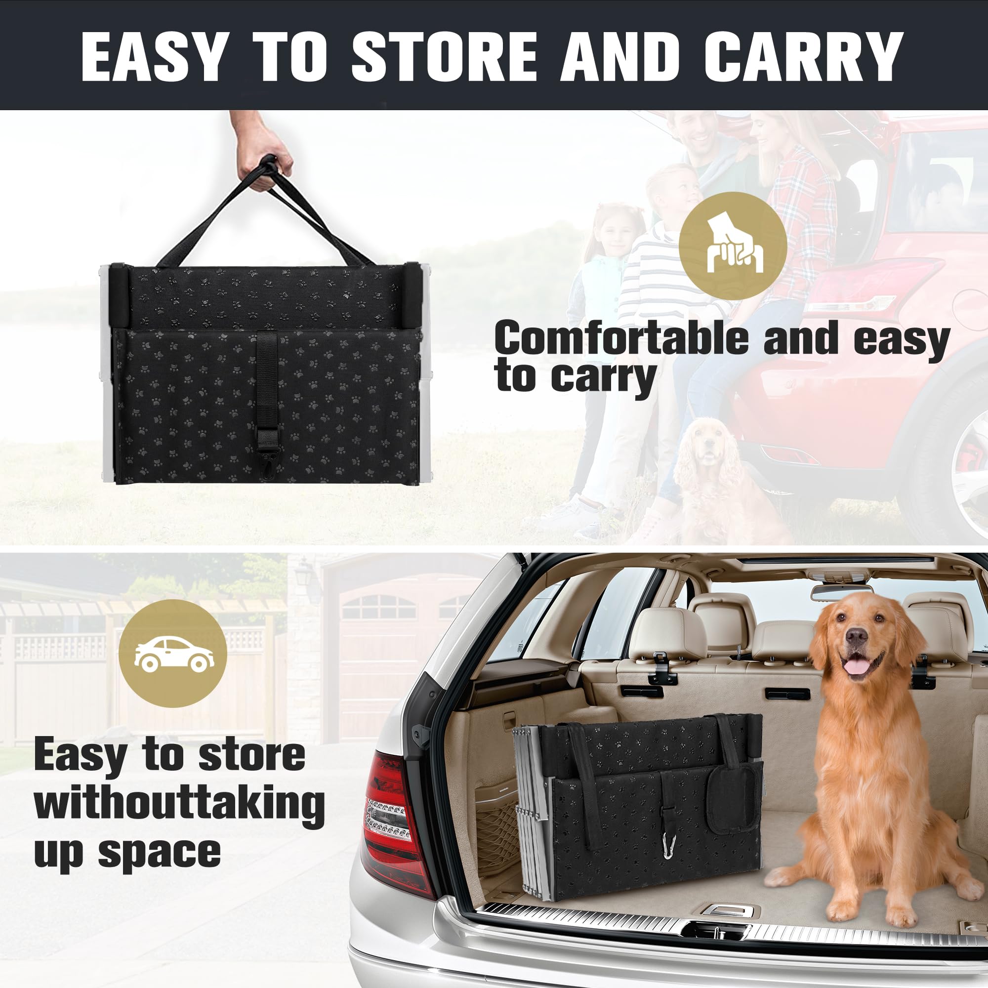Extra Wide Stairs For Car - Foldable Dog Ramps For Large Dogs With Non-Slip Surface, Portable Steps For Cars, Suv, Truck, Suppor