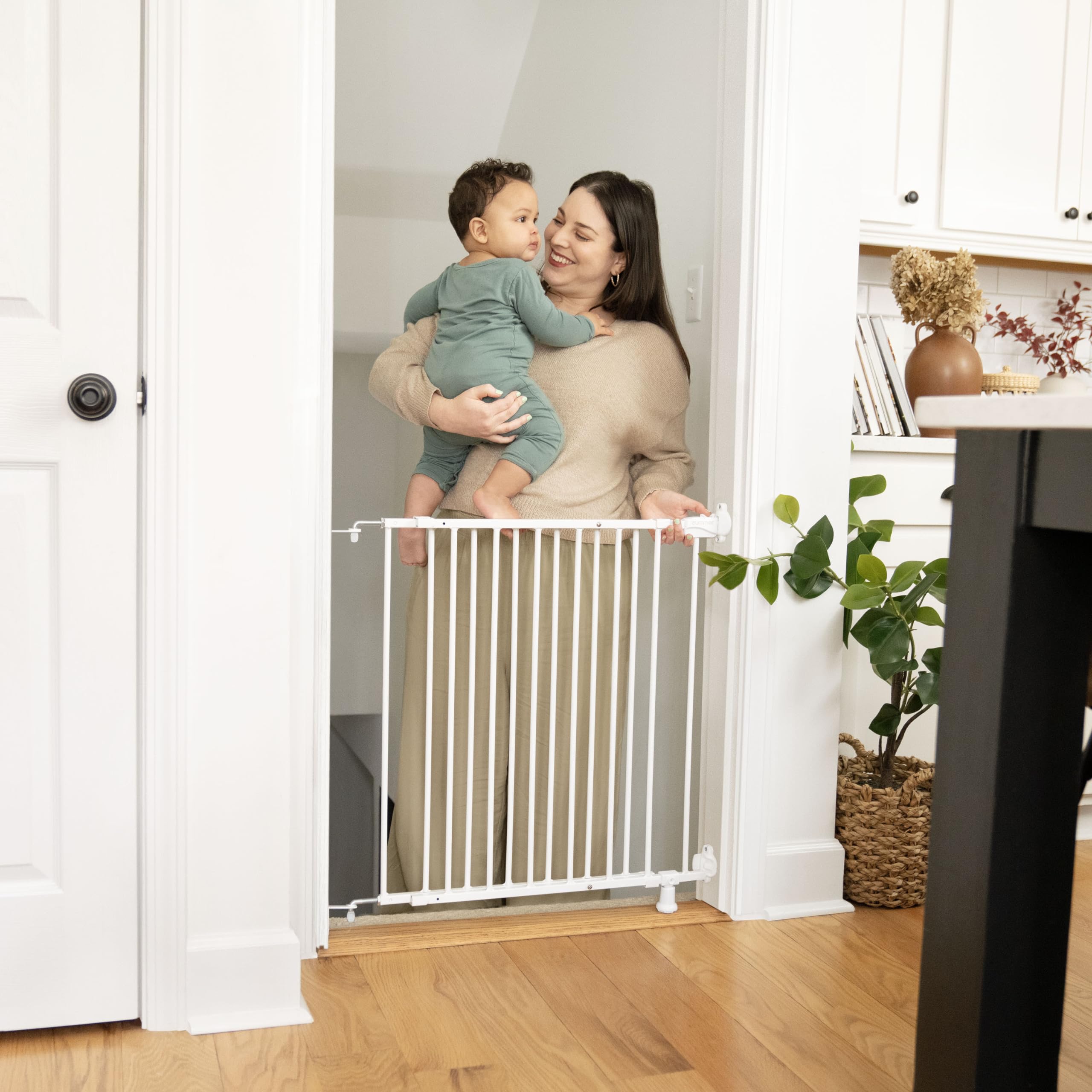 Ingenuity The Stairway 42W Series Safety Pet and Baby Gate, 28-42 Wide, 28 Tall, for Stairway or Hallways - White Metal