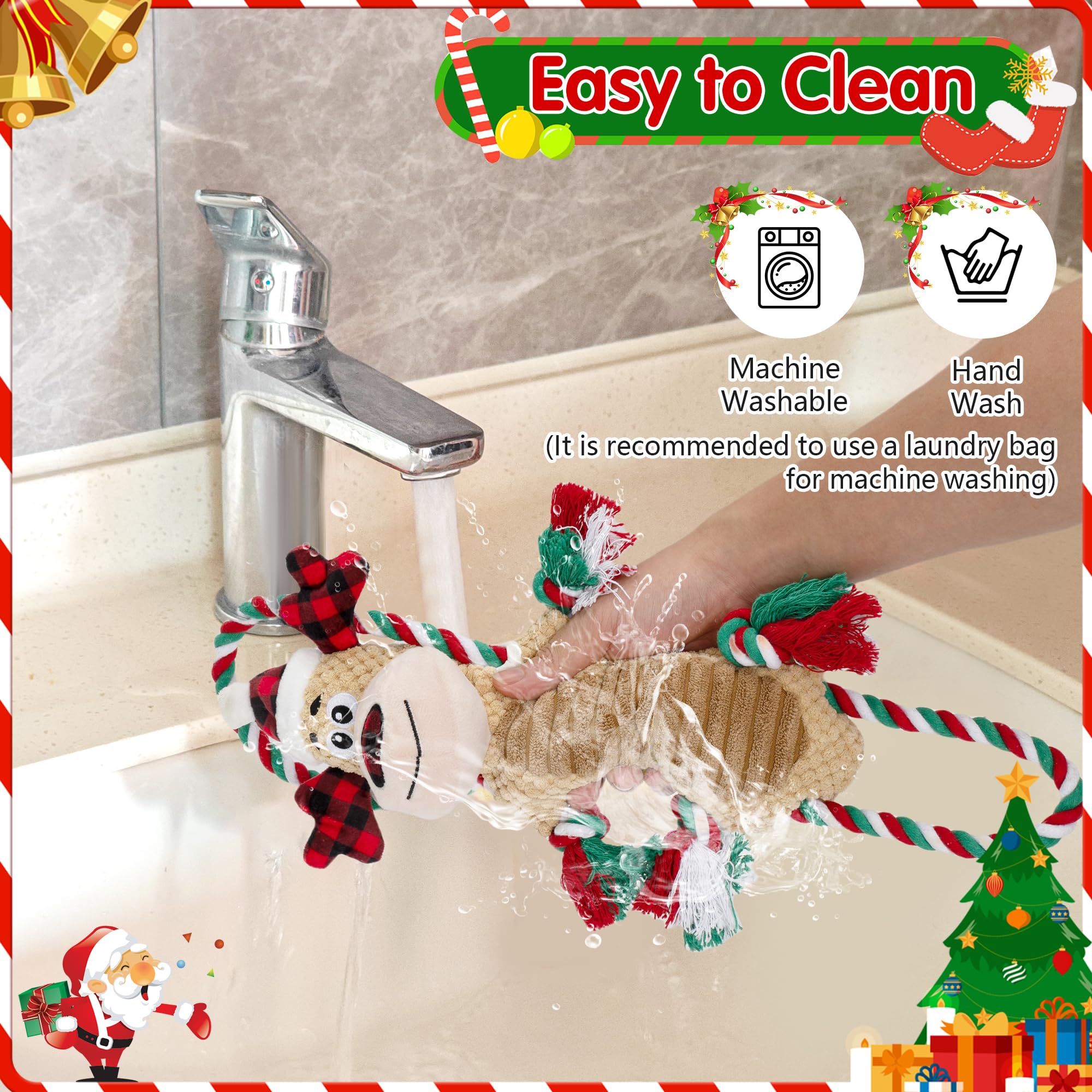 Motsamla Christmas Dog Toys, Plush Squeaky Dog Toy With Crinkle Paper, Cute Christmas Puppy Toys With Cotton, Durable Interactiv