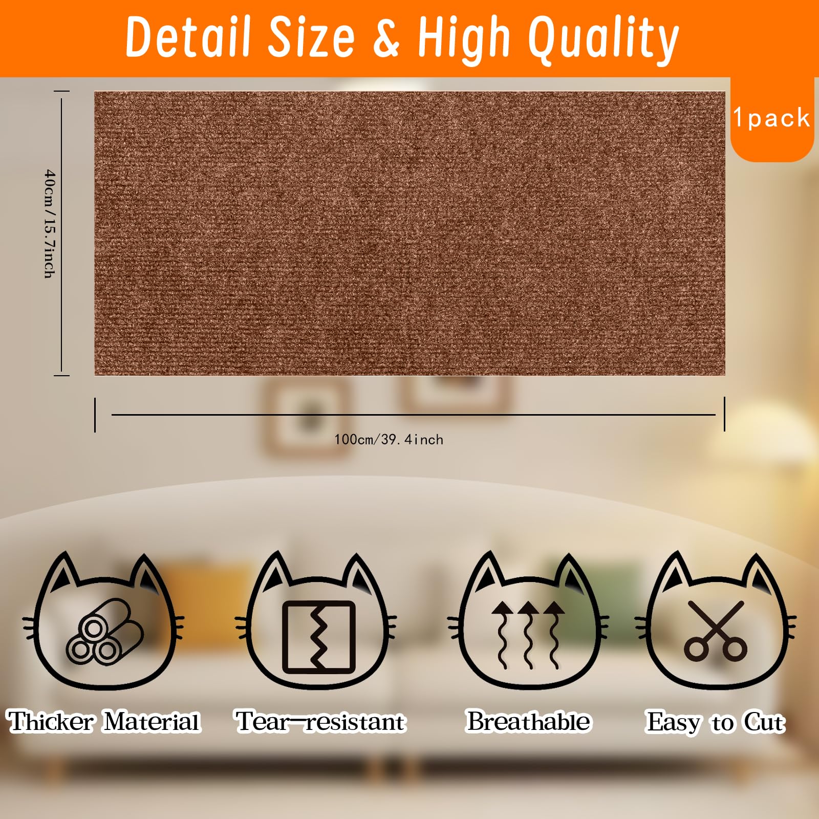 Cat Scratching Mat, Self-Adhesive Cat Scratching Carpet, Trimmable At Scratch Furniture Protector For Cat Tree Shelves, Cat Scra