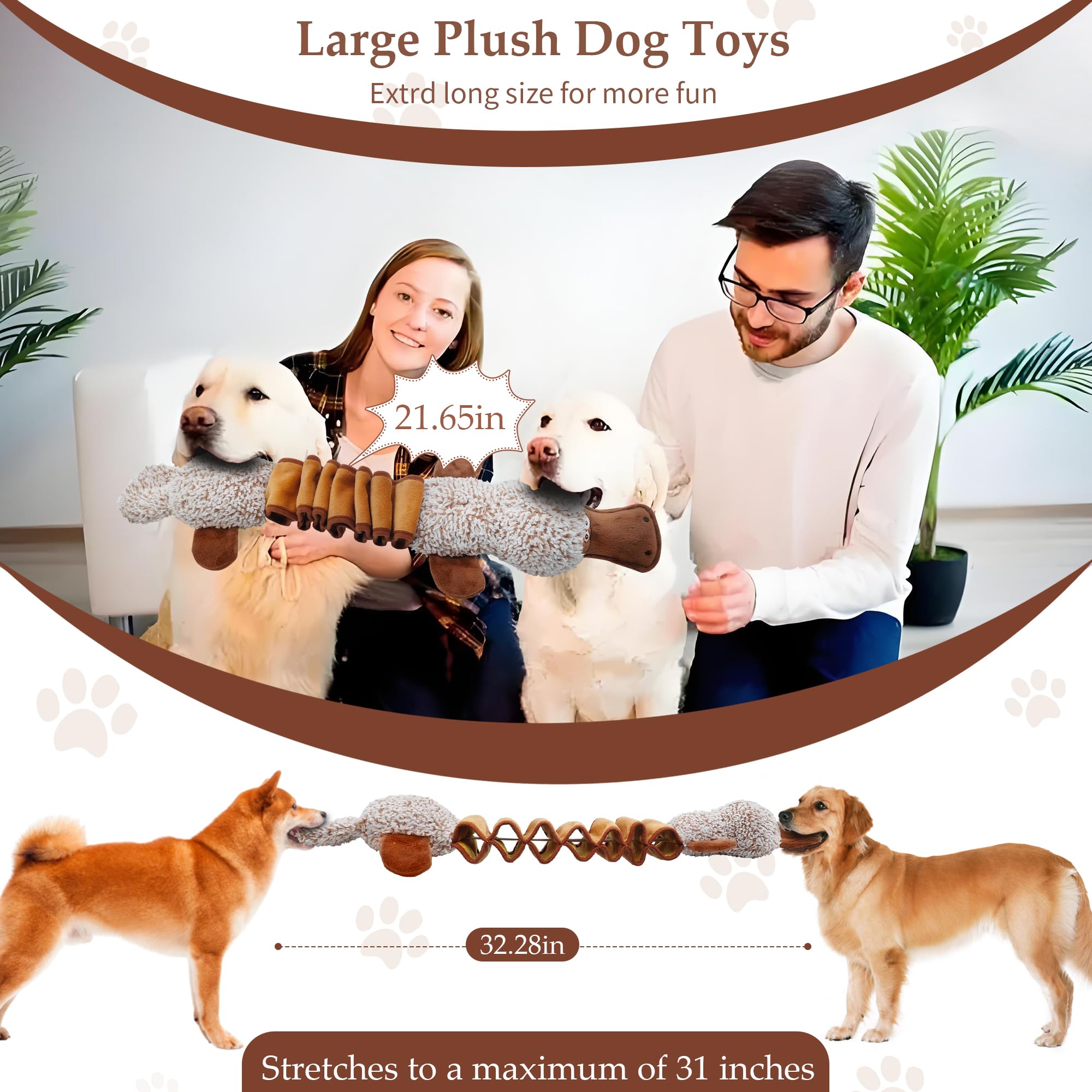 BUYPOW Squeaky Dog Toys, Interactive Tug of War Puppy Toys, Funny Plush Dog Chew Toys, Stuffed Toys for Small,Medium and Large D