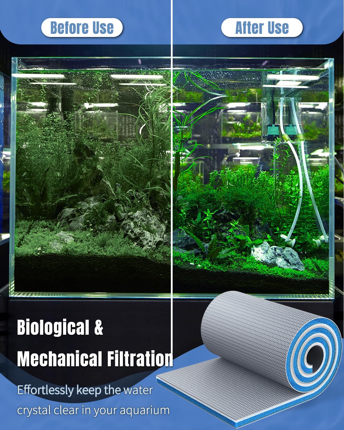 Pawfly 16 X 12 Inch Cuttable Aquarium Filter Media Pad, Sponge Filter Pad For Freshwater Saltwater Fish Tanks, 8-Layer Aquarium