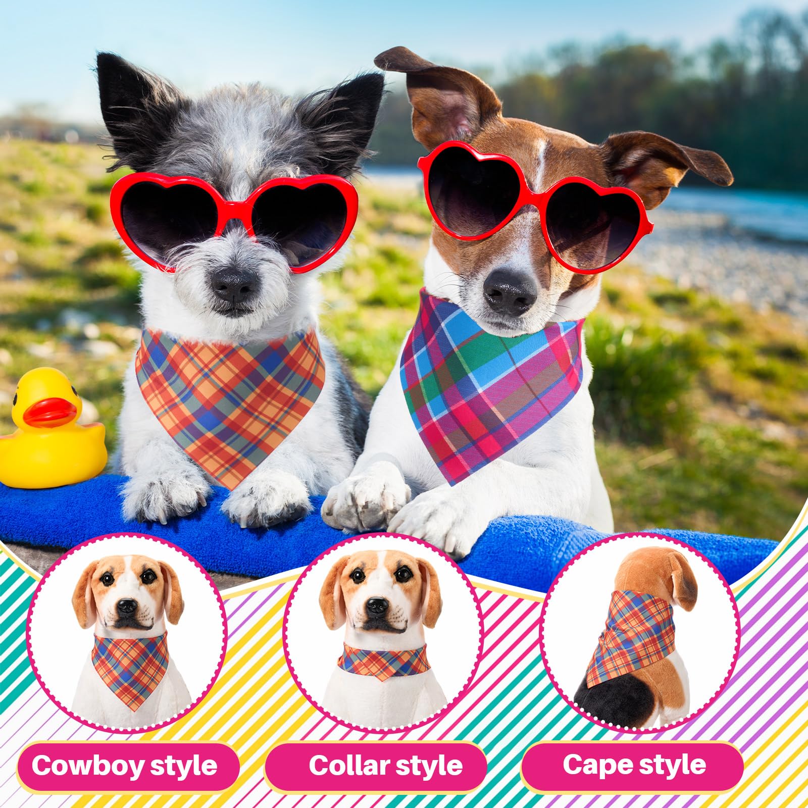 Sanwuta 108 Pcs Dog Bandanas Bulk for Summer Soft Breathable Dog Stripe Plaid Patterns Ties Adjustable Pet Collar Bowtie Triangl