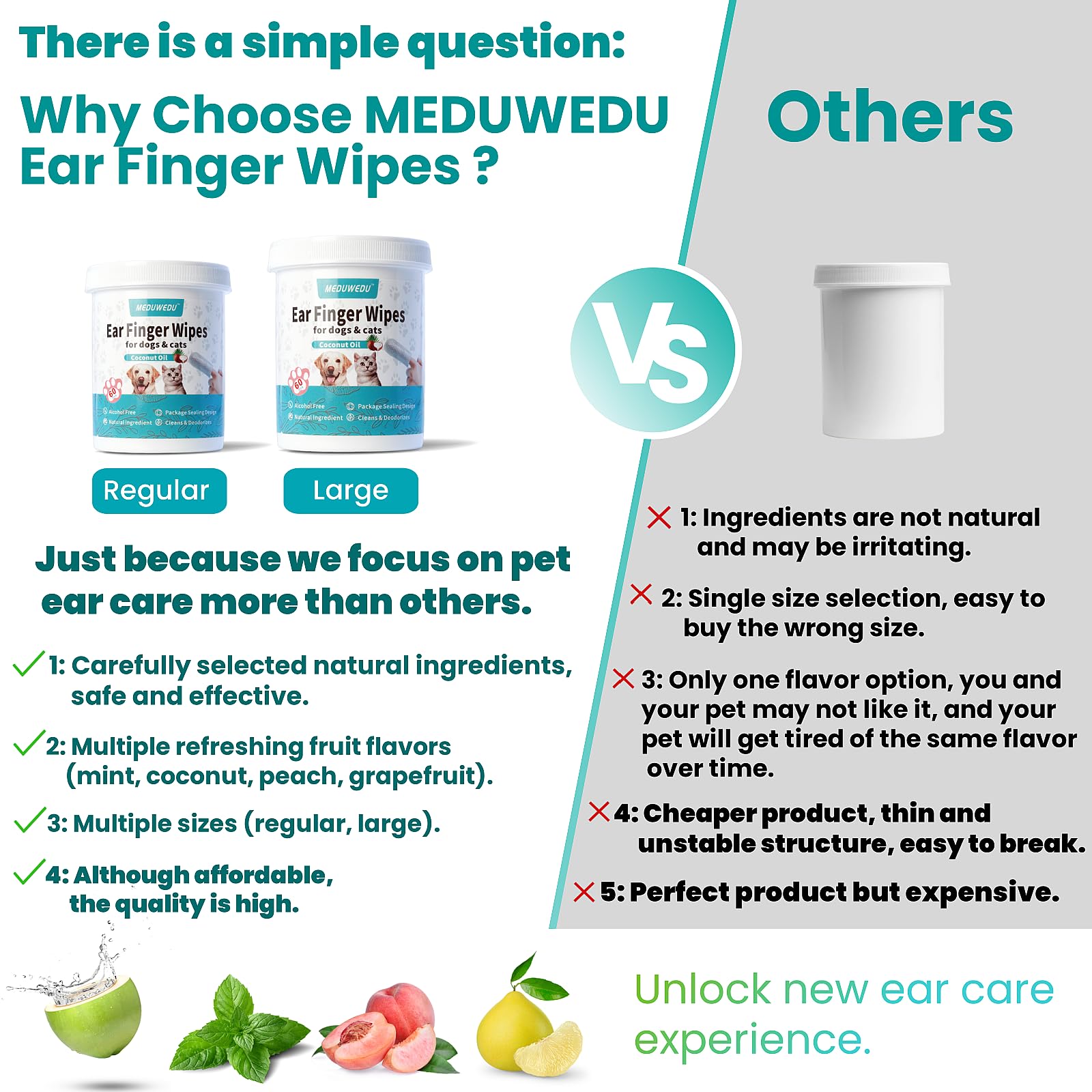 MEDUWEDU Wider Ear Cleaner Finger Wipes 60 Counts, Dog Ear Cleaner, Grooming Kit Care for Dogs and Cats,Otic Cleaning Pads, Remo