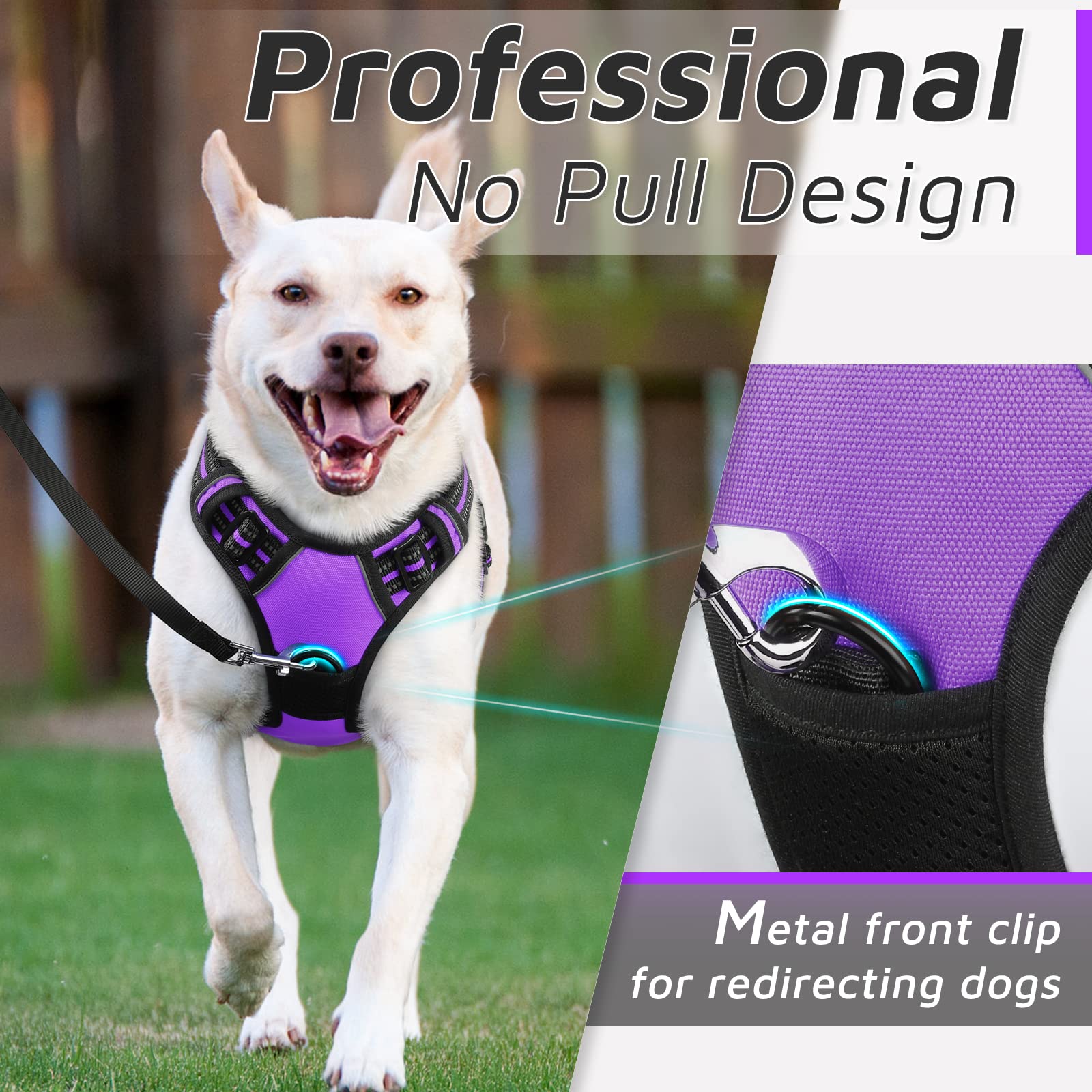 Eagloo Dog Harness Small Sized Dog, No Pull Service Vest With Reflective Strips And Control Handle, Adjustable And Comfortable For Easy Walking, No Choke Pet Harness With 2 Metal Rings, Purple, S