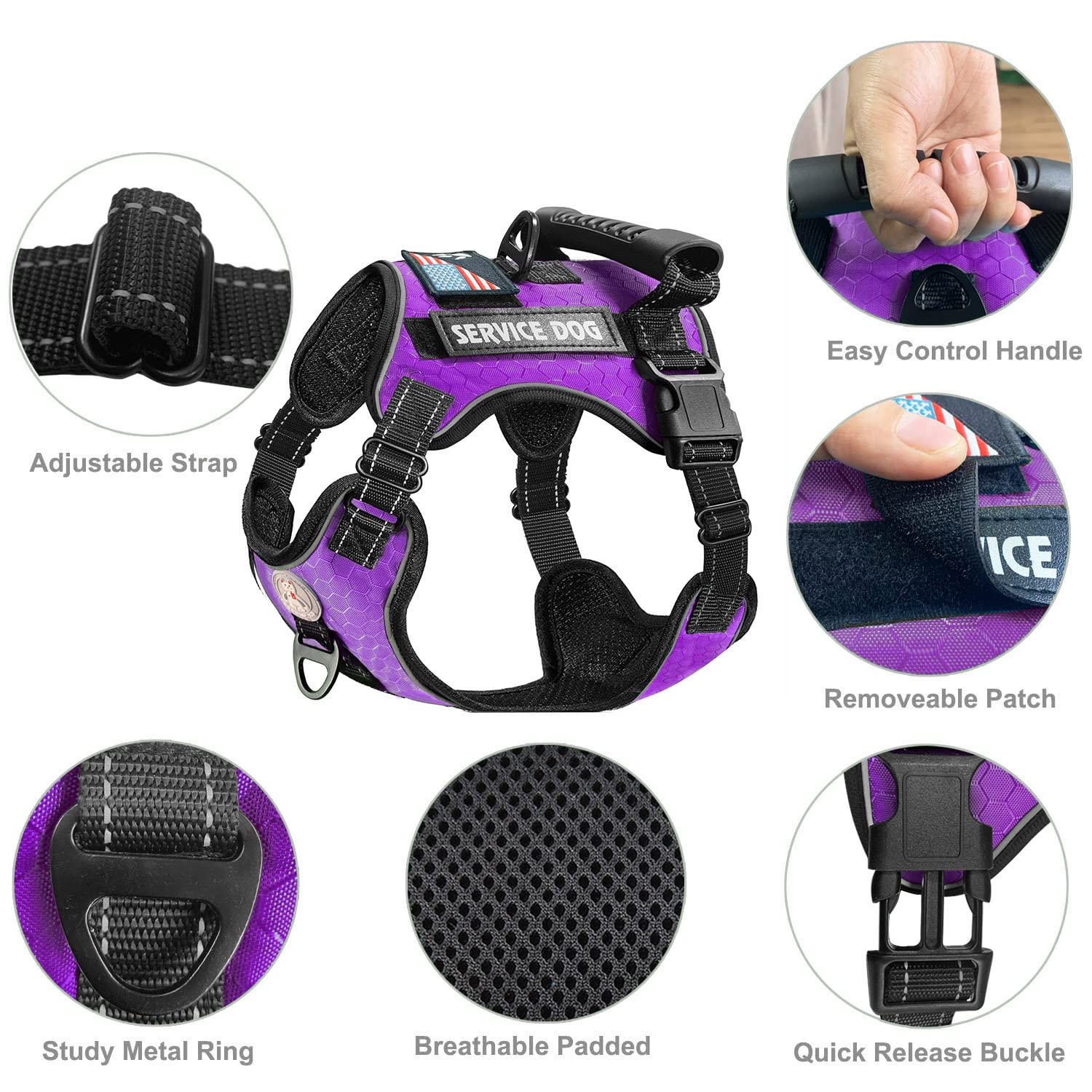 Cymiler Service Dog Vest,No-Pull Dog Harness And Leash Set,Adjustable Oxford Reflective Service Dog Vest Harness With Handle For Outdoor Walking Training,Easy Control For Small Medium Large Dogs