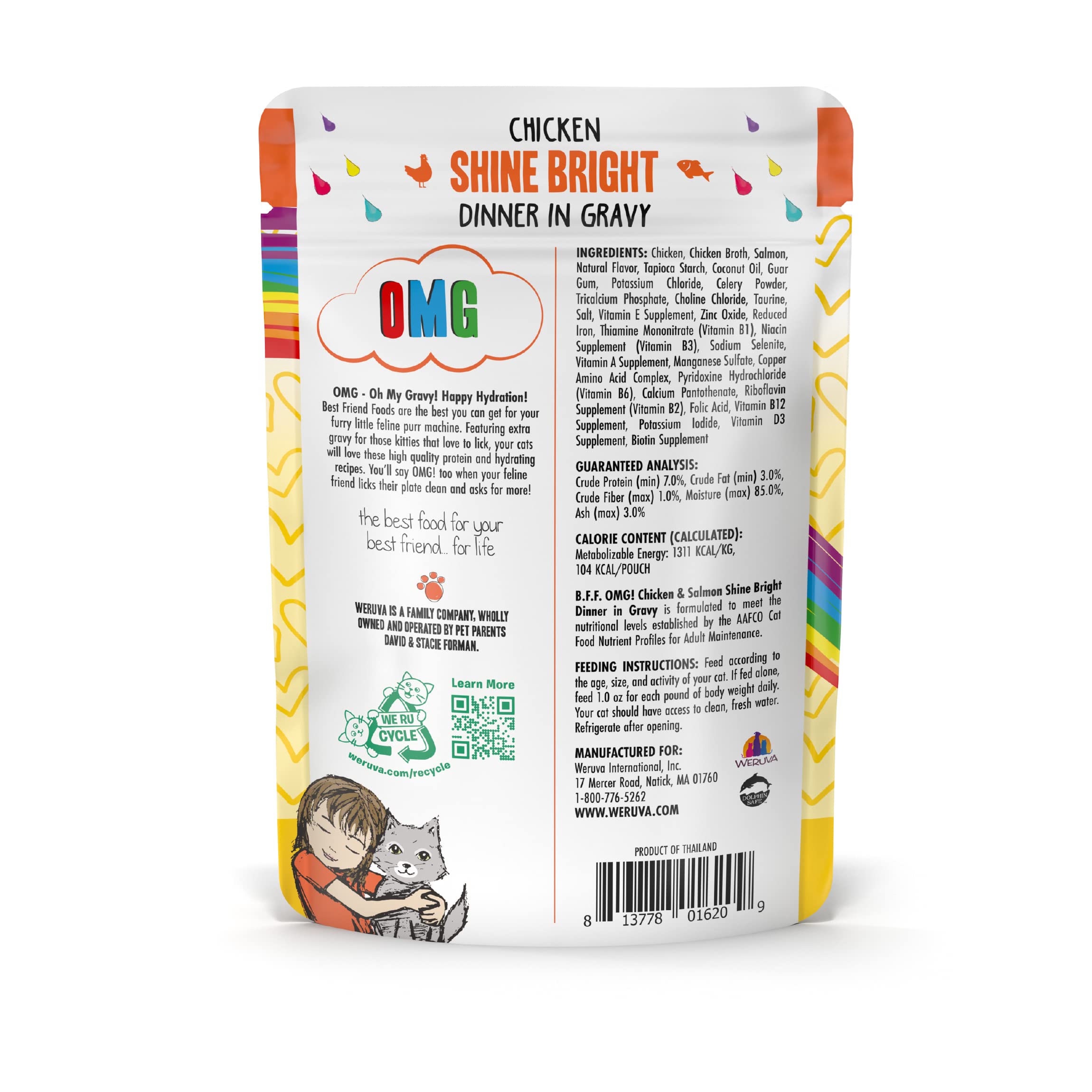 Weruva B.F.F. OMG - Best Feline Friend Oh My Gravy!, Chicken & Salmon Shine Bright with Chicken & Salmon in Gravy, 2.8oz Pouch (