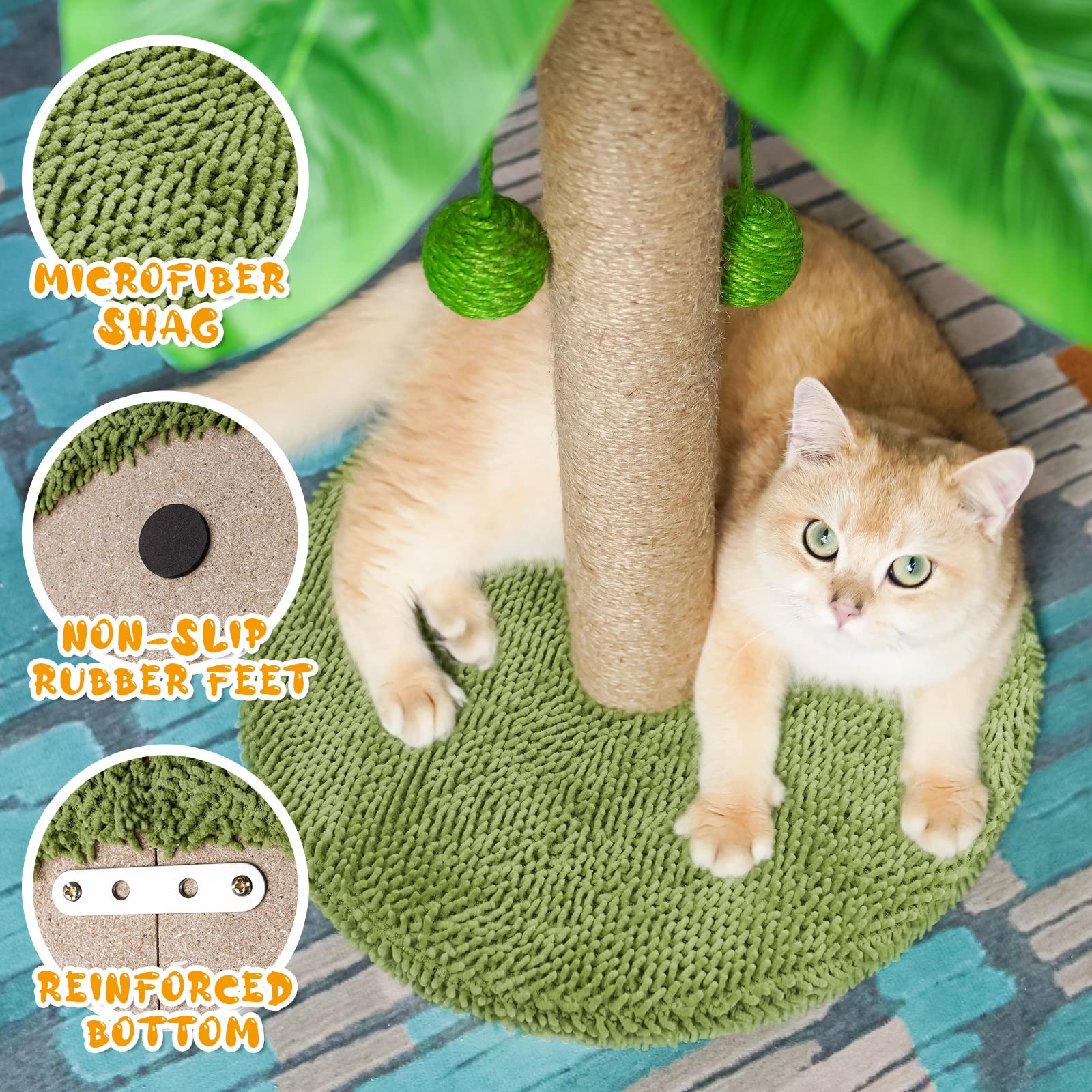 Zoozoo Cat Scratching Post, Cat Coconut Palm Tree For Indoor Kittens With Natural Sisal Scratch Pole Hanging Sisal Ropes And Bal