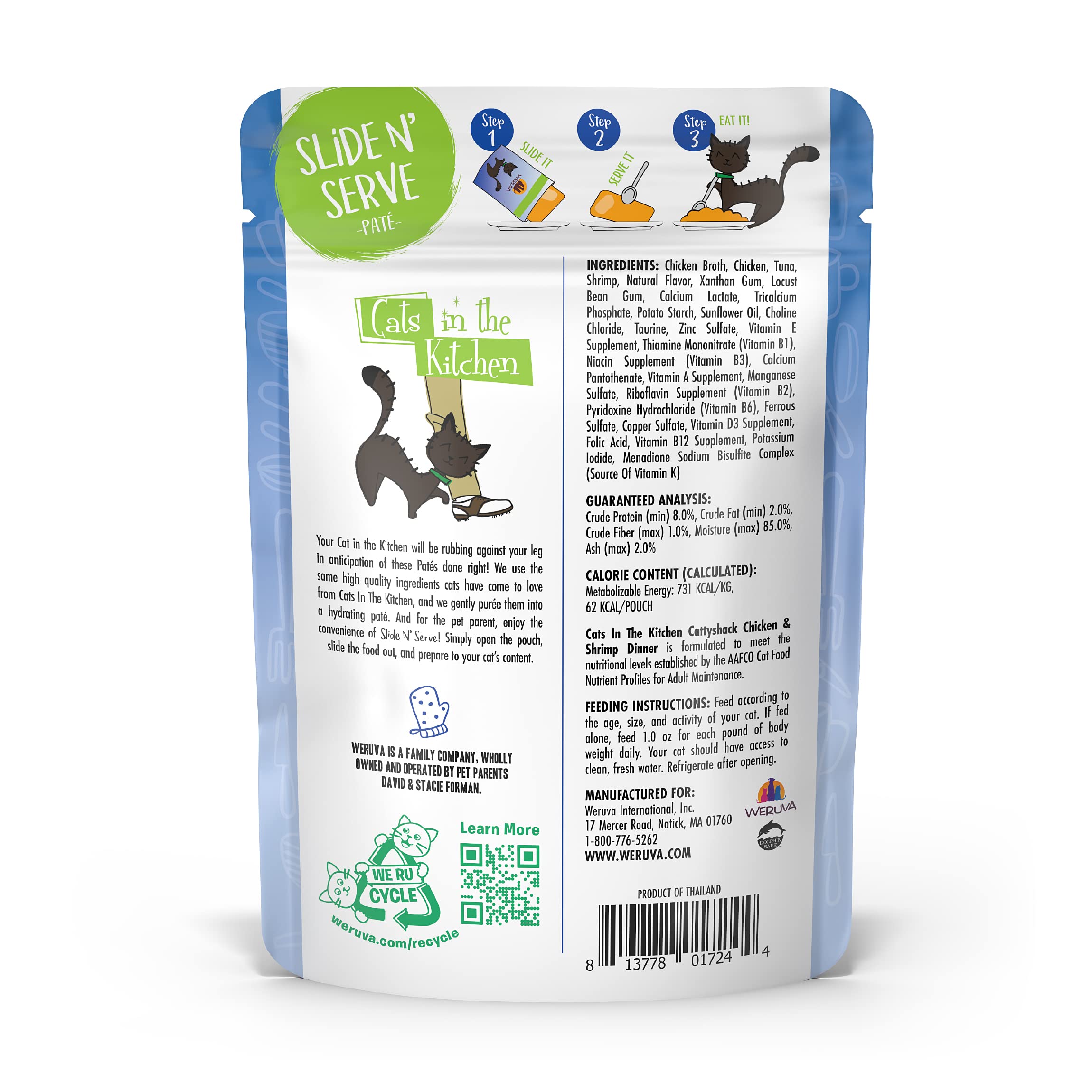 Weruva Cats in The Kitchen Slide N Serve Grain-Free Natural Wet Pate Cat Food Pouches, Cattyshack, 3oz Pouch (Pack of 12)